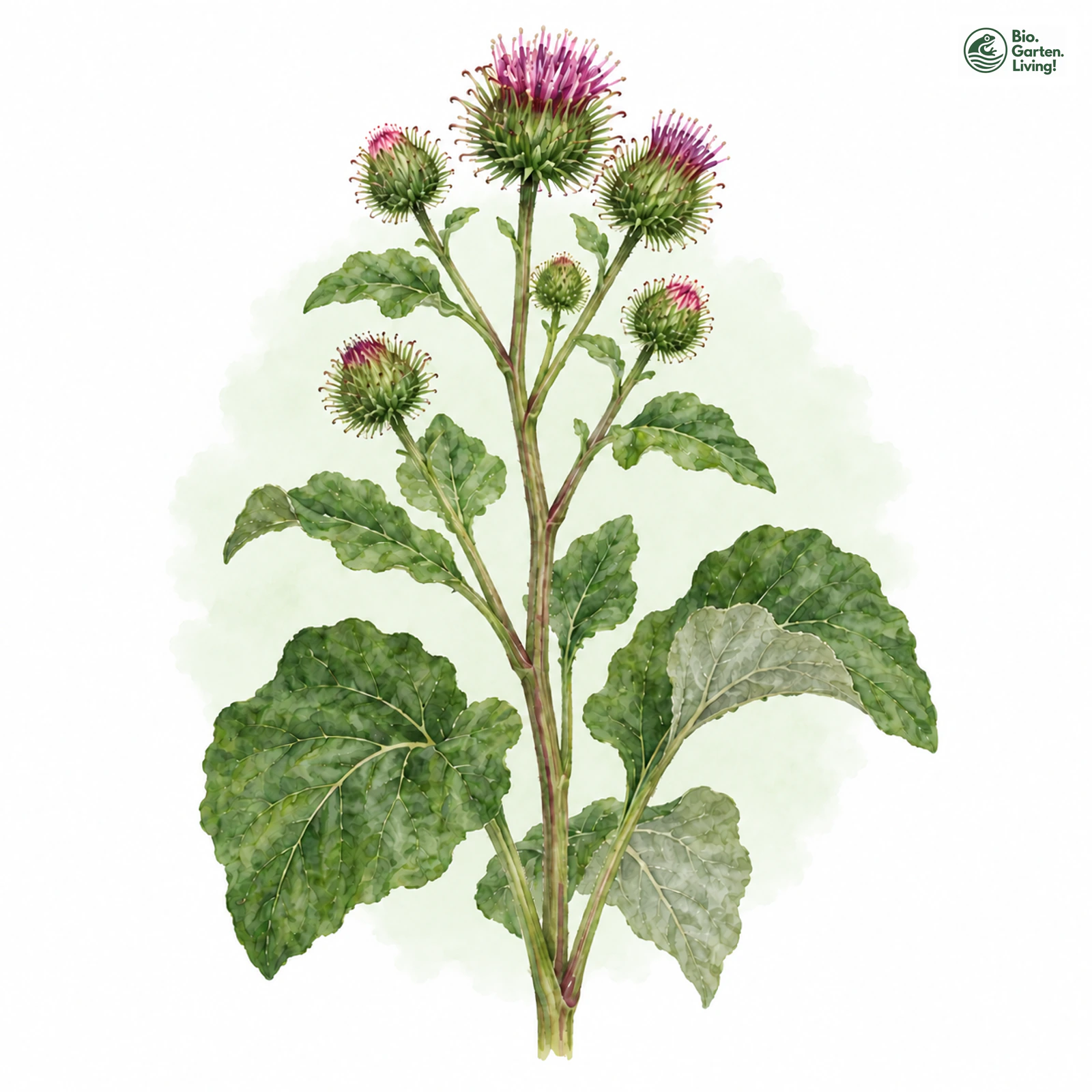 Aquarellzeichnung: Kleine Klette (Arctium minus (im weiteren Sinne))