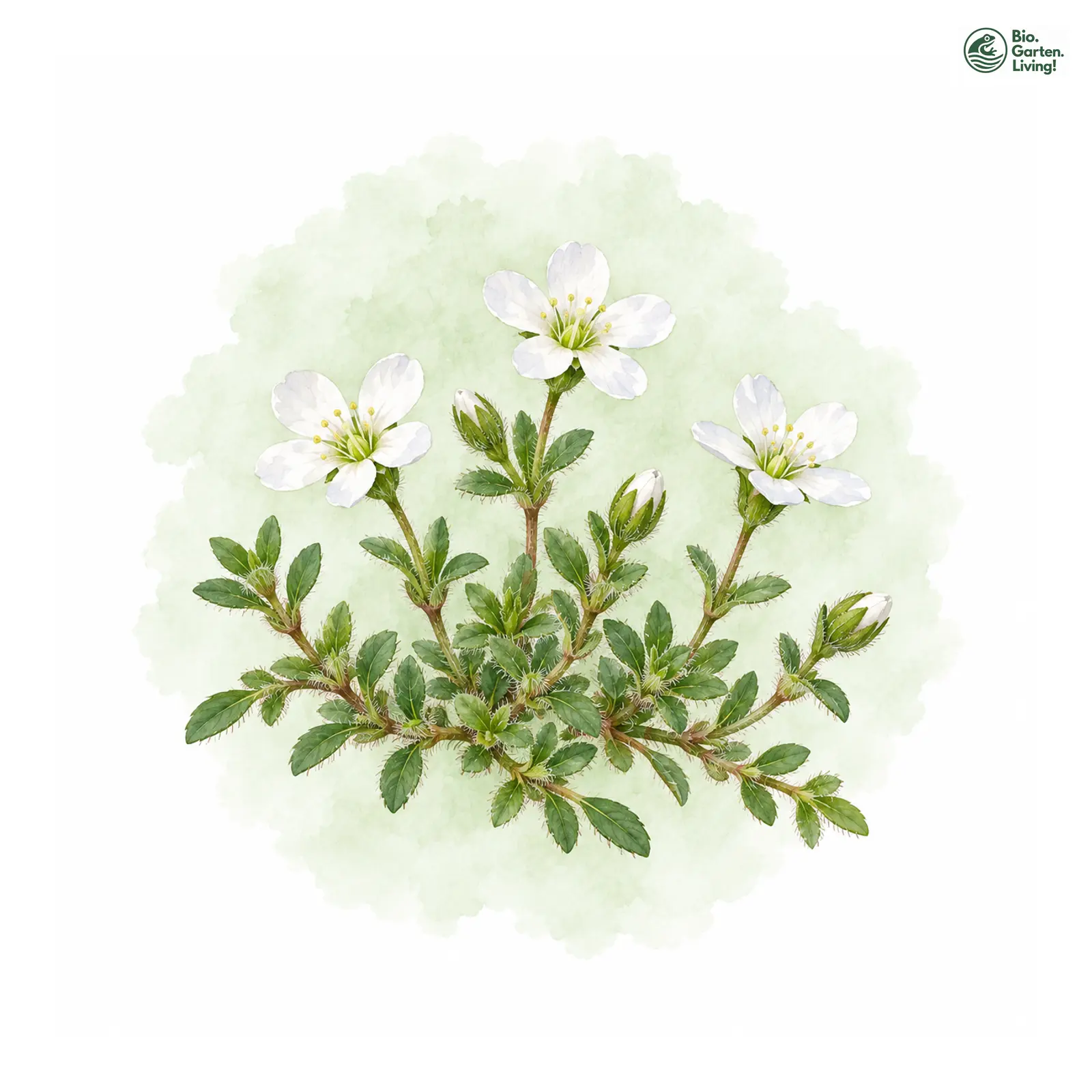 Aquarellzeichnung: Wimper-Sandkraut (Arenaria ciliata (im weiteren Sinne))