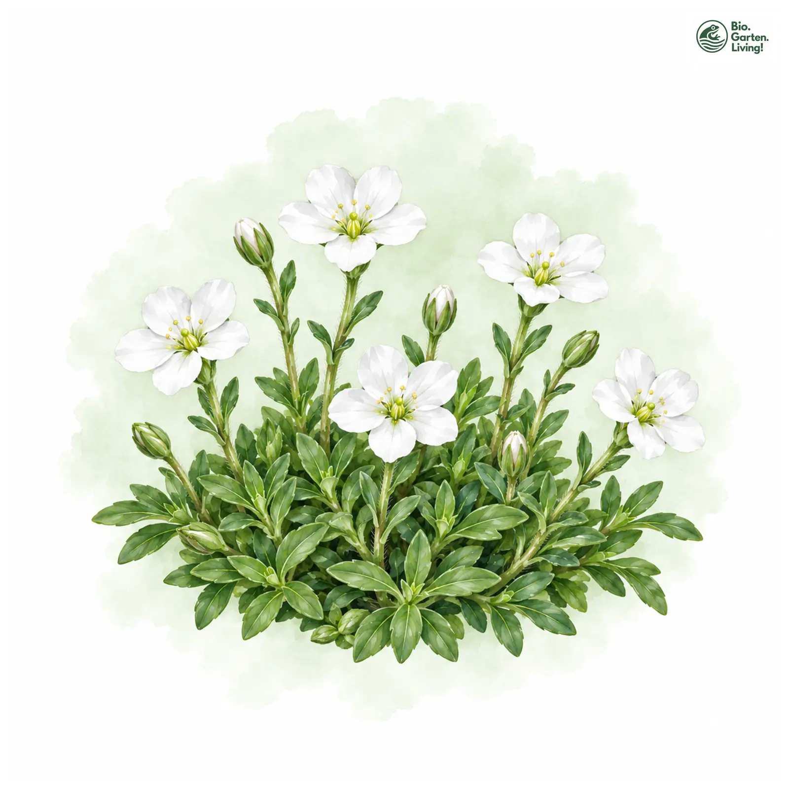 Aquarellzeichnung: Berg-Sandkraut (Arenaria montana)