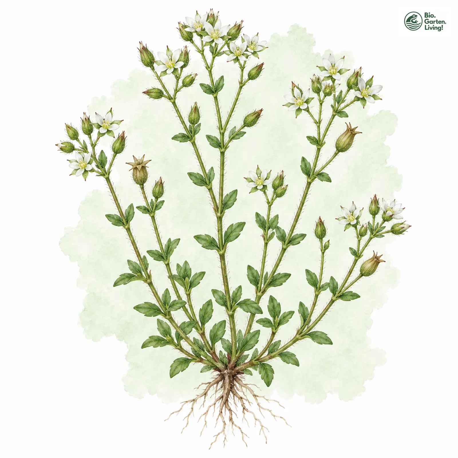 Aquarellzeichnung: Quendel-Sandkraut (Arenaria serpyllifolia (im weiteren Sinne))