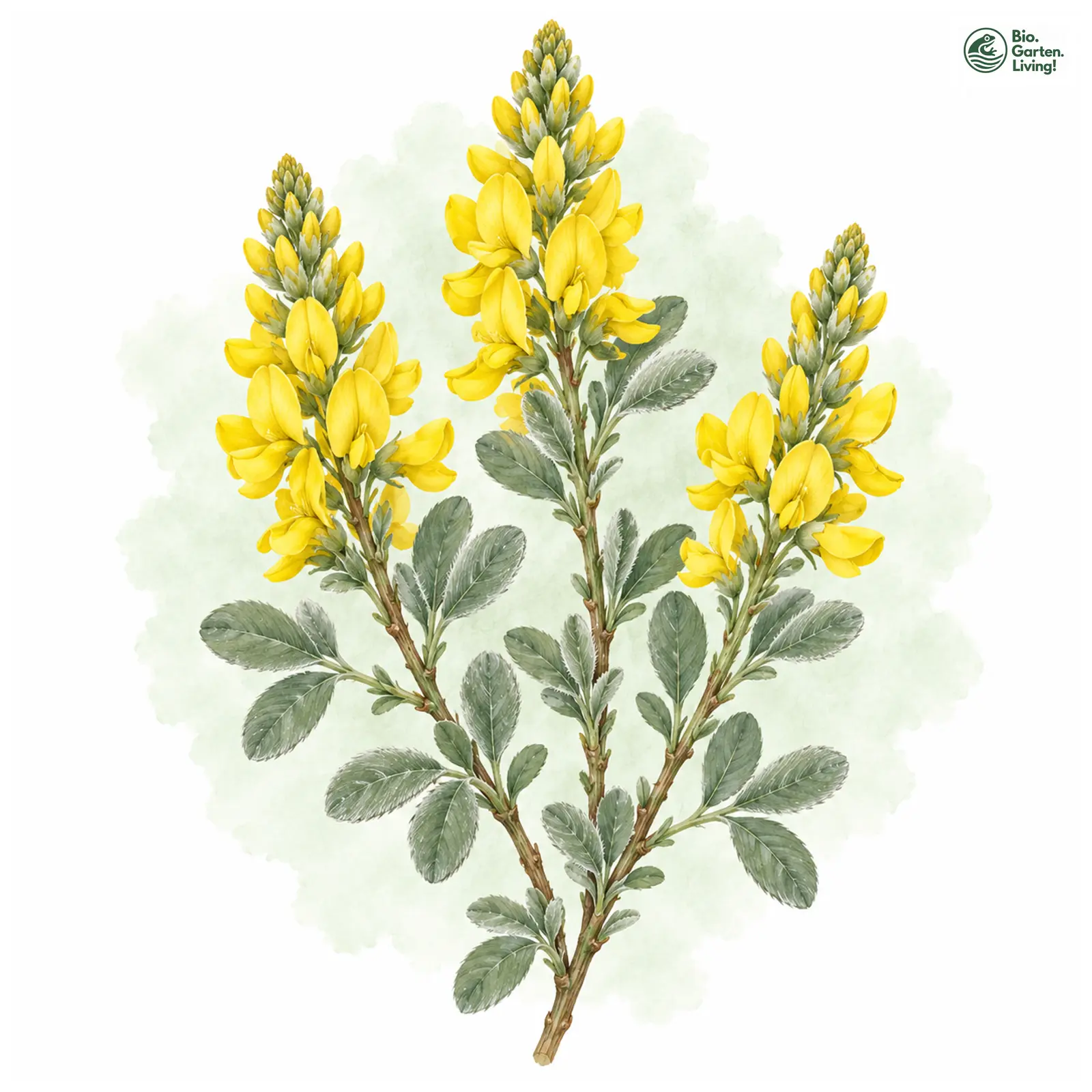 Aquarellzeichnung: Silberginster (Argyrocytisus battandieri)