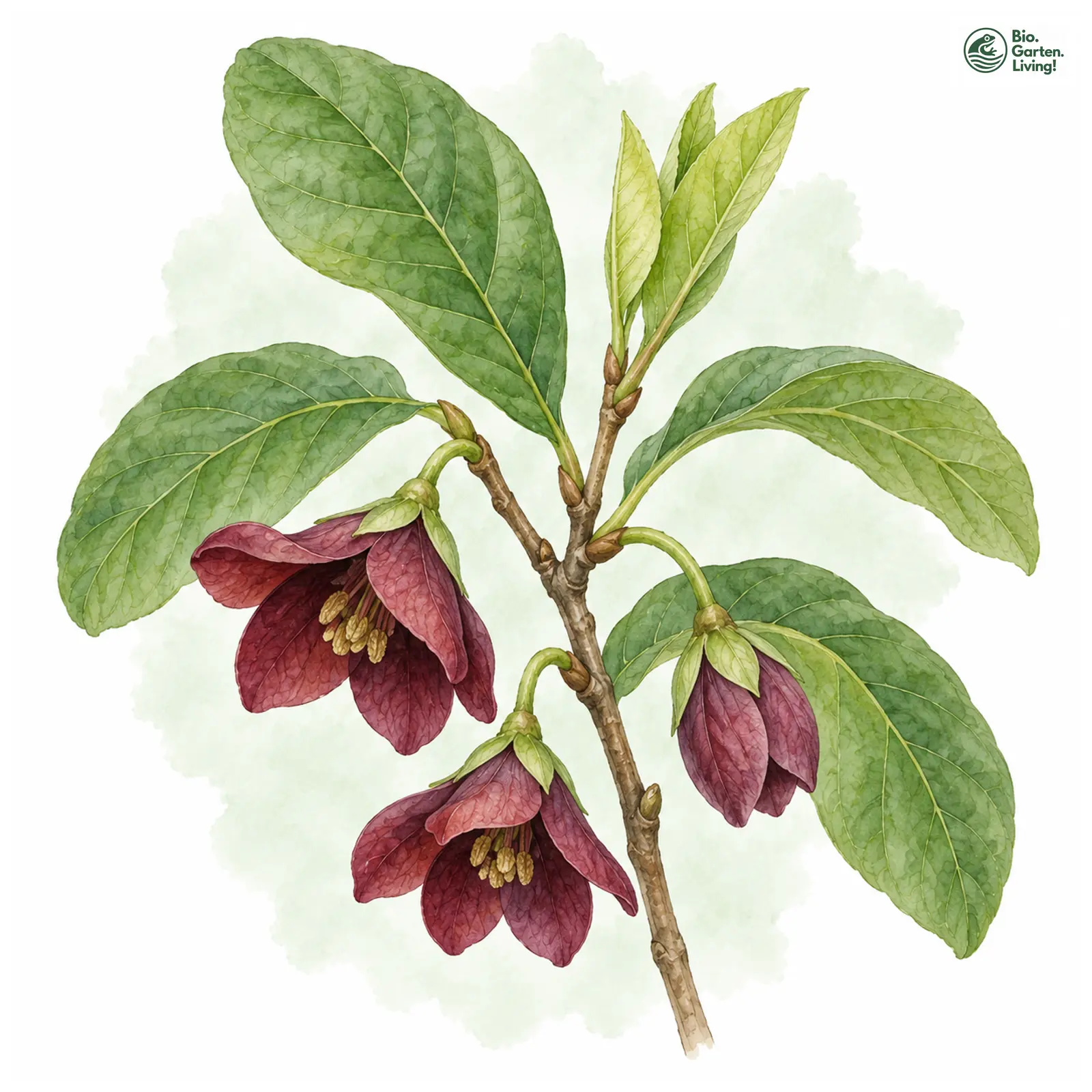 Aquarellzeichnung: Indianerbanane (Asimina triloba)