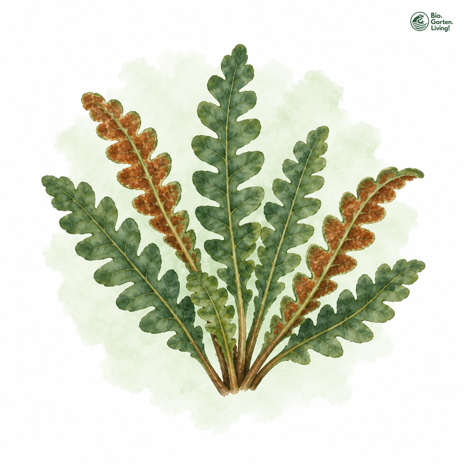 Aquarellzeichnung: Milzfarn (Asplenium ceterach)