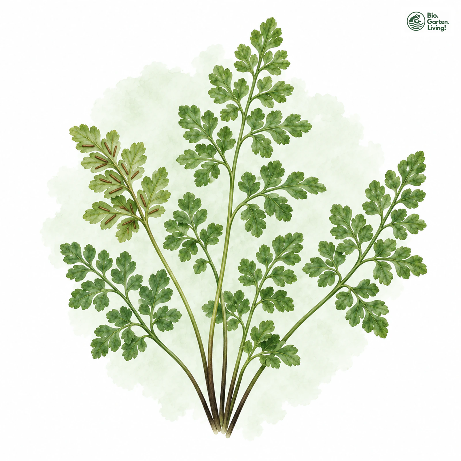 Aquarellzeichnung: Mauerraute (Asplenium ruta-muraria)