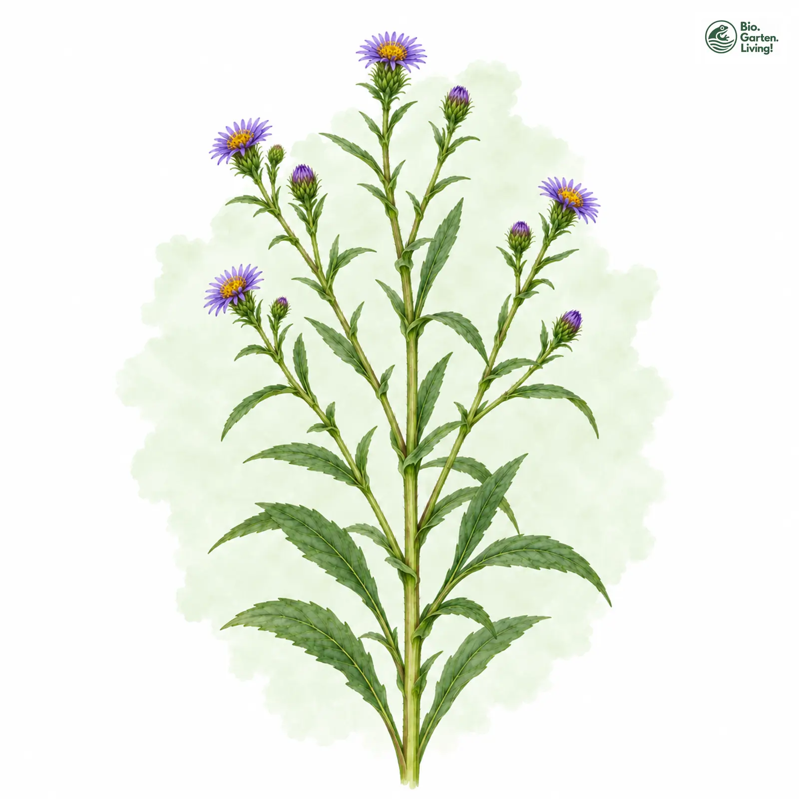 Aquarellzeichnung: Glattblatt-Aster (Aster novi-belgii)