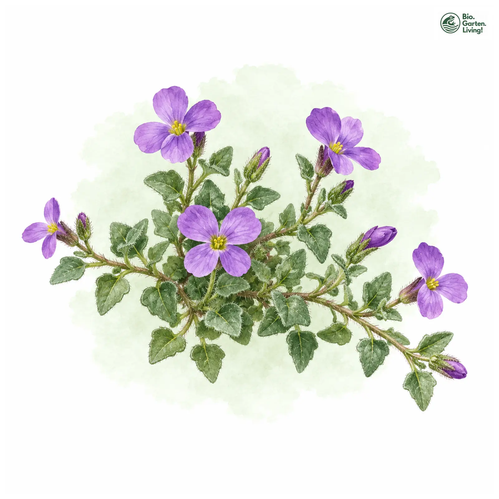 Aquarellzeichnung: Griechisches Blaukissen (Aubrieta deltoidea)