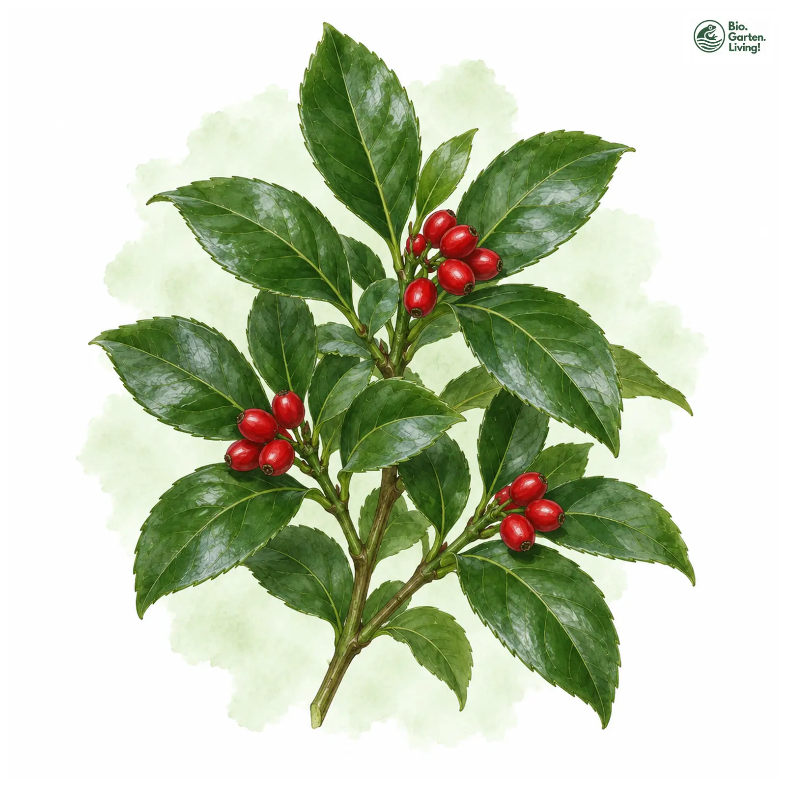 Aquarellzeichnung: Japanische Goldorange (Aucuba japonica)