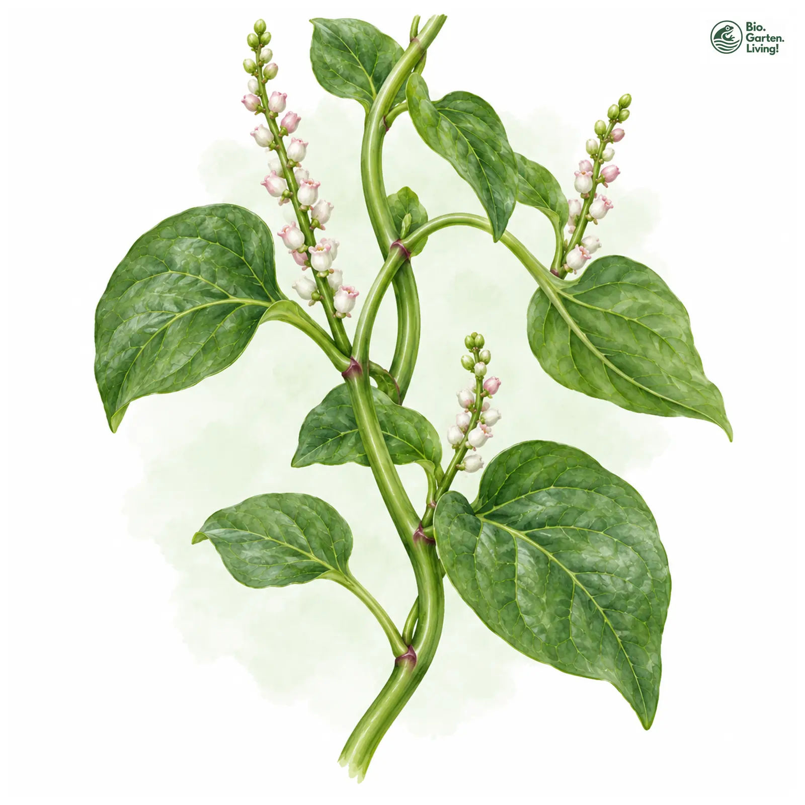 Aquarellzeichnung: Malabarspinat (Basella alba)