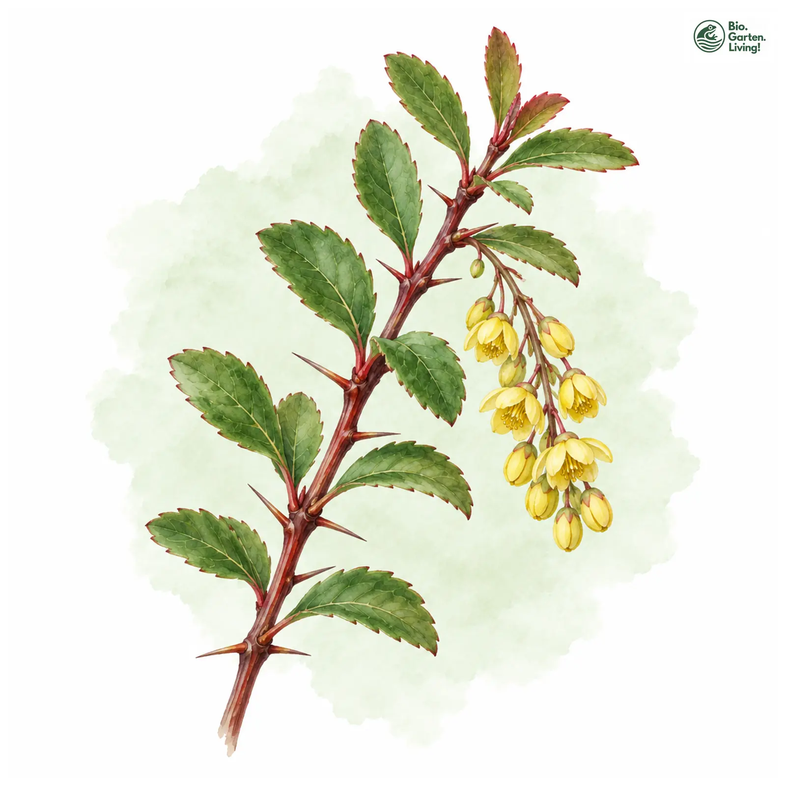 Aquarellzeichnung: Koreanische Berberitze (Berberis koreana)