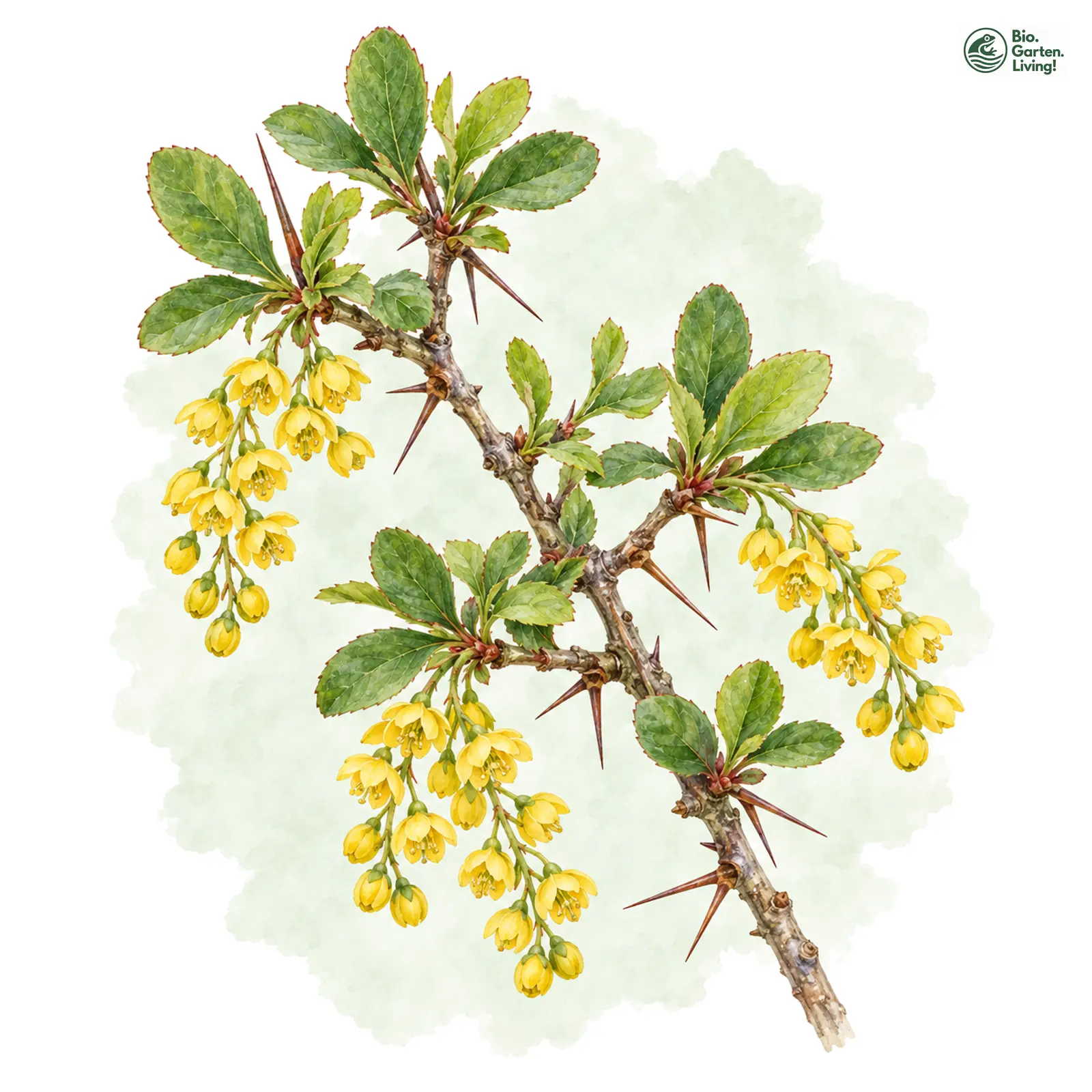 Aquarellzeichnung: Gewöhnliche Berberitze (Berberis vulgaris)