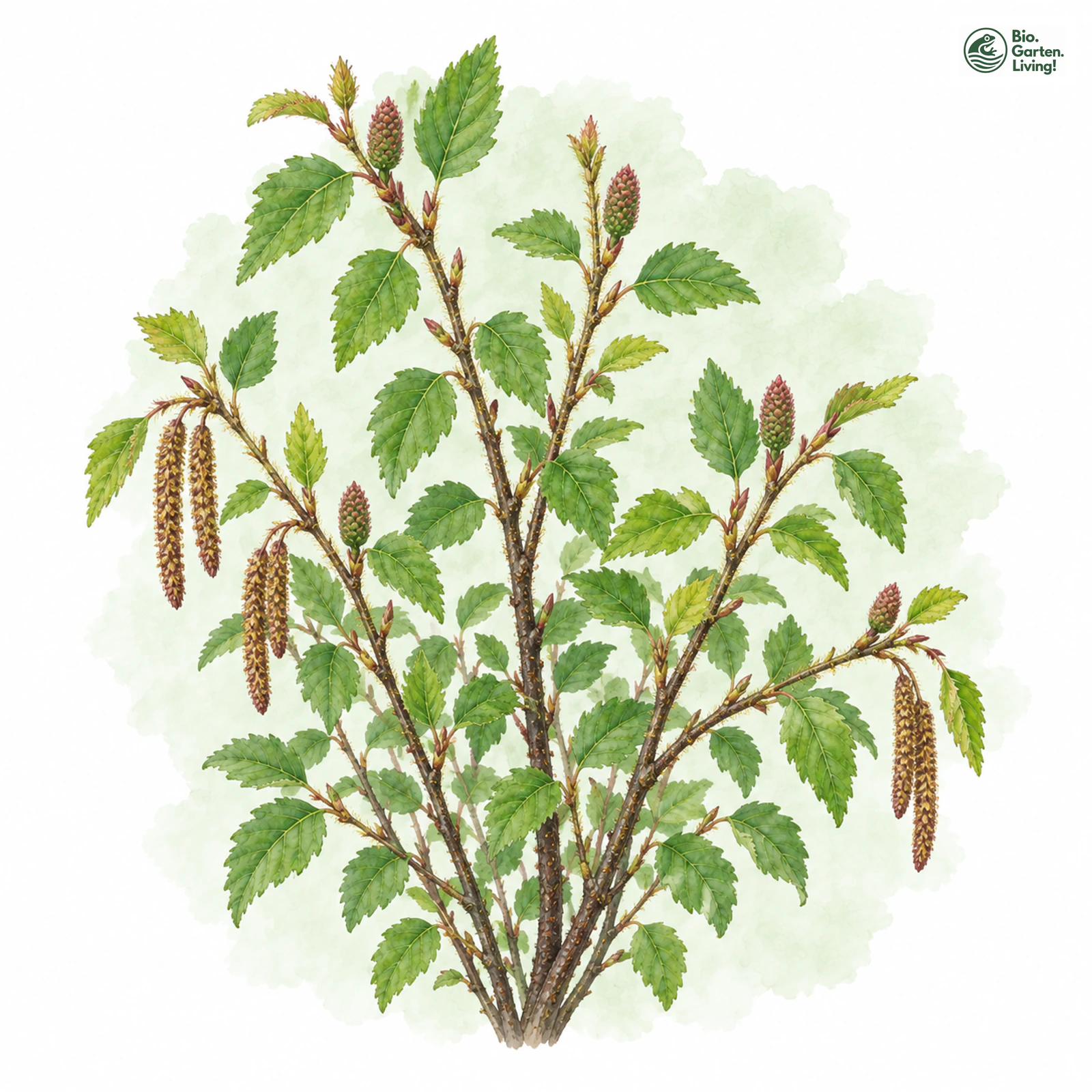 Aquarellzeichnung: Niedrige Birke (Betula humilis)