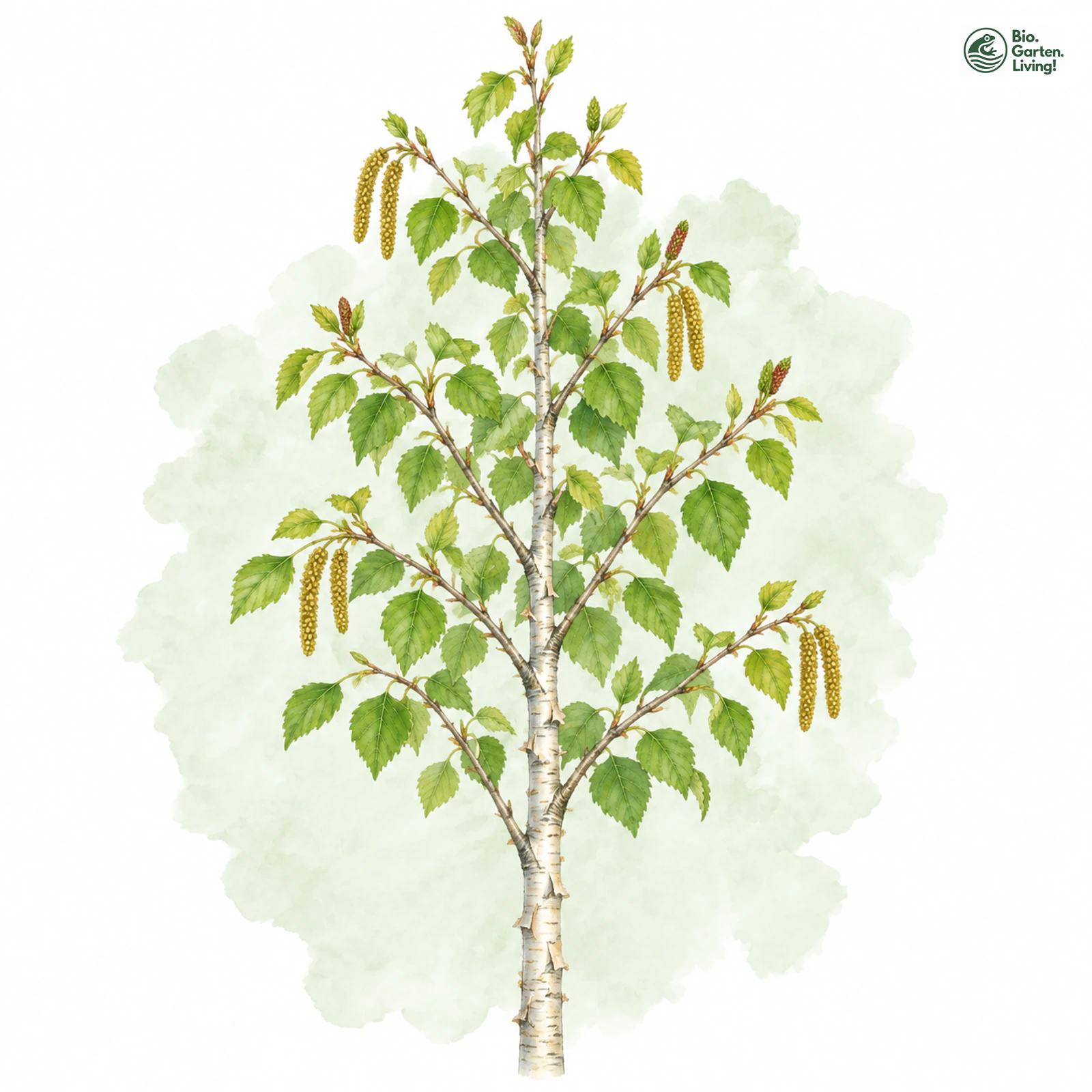 Aquarellzeichnung: Moor-Birke (Betula pubescens)