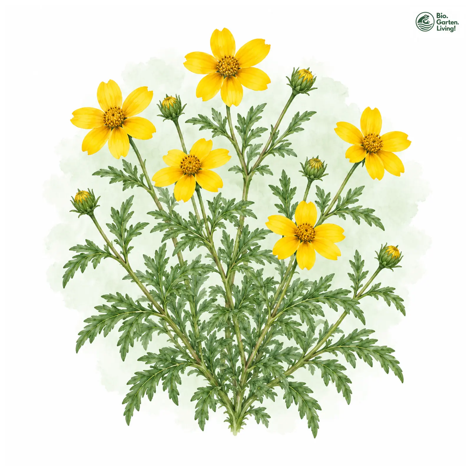 Aquarellzeichnung: Goldmarie (Bidens ferulifolia)