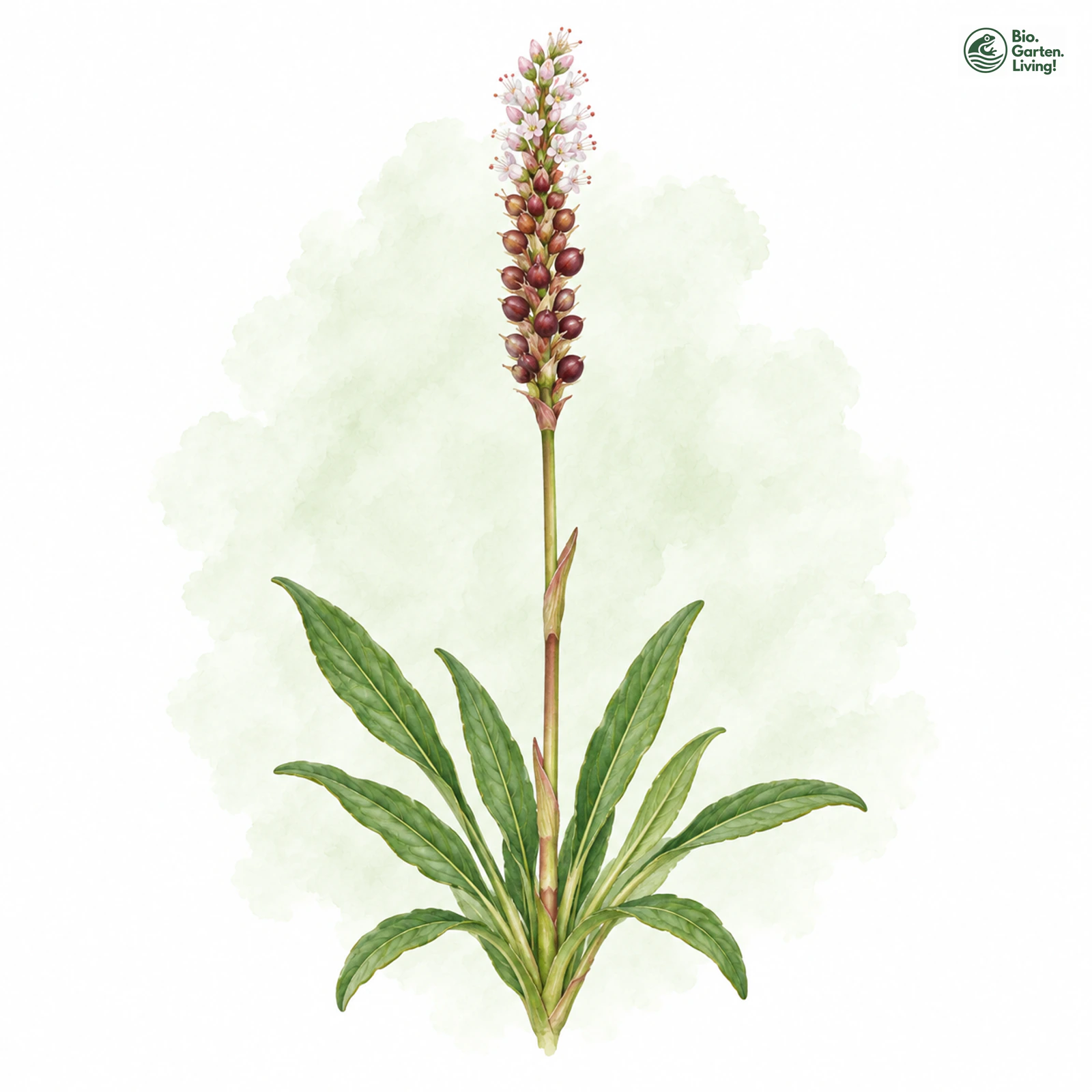Aquarellzeichnung: Knöllchen-Wiesenknöterich (Bistorta vivipara)