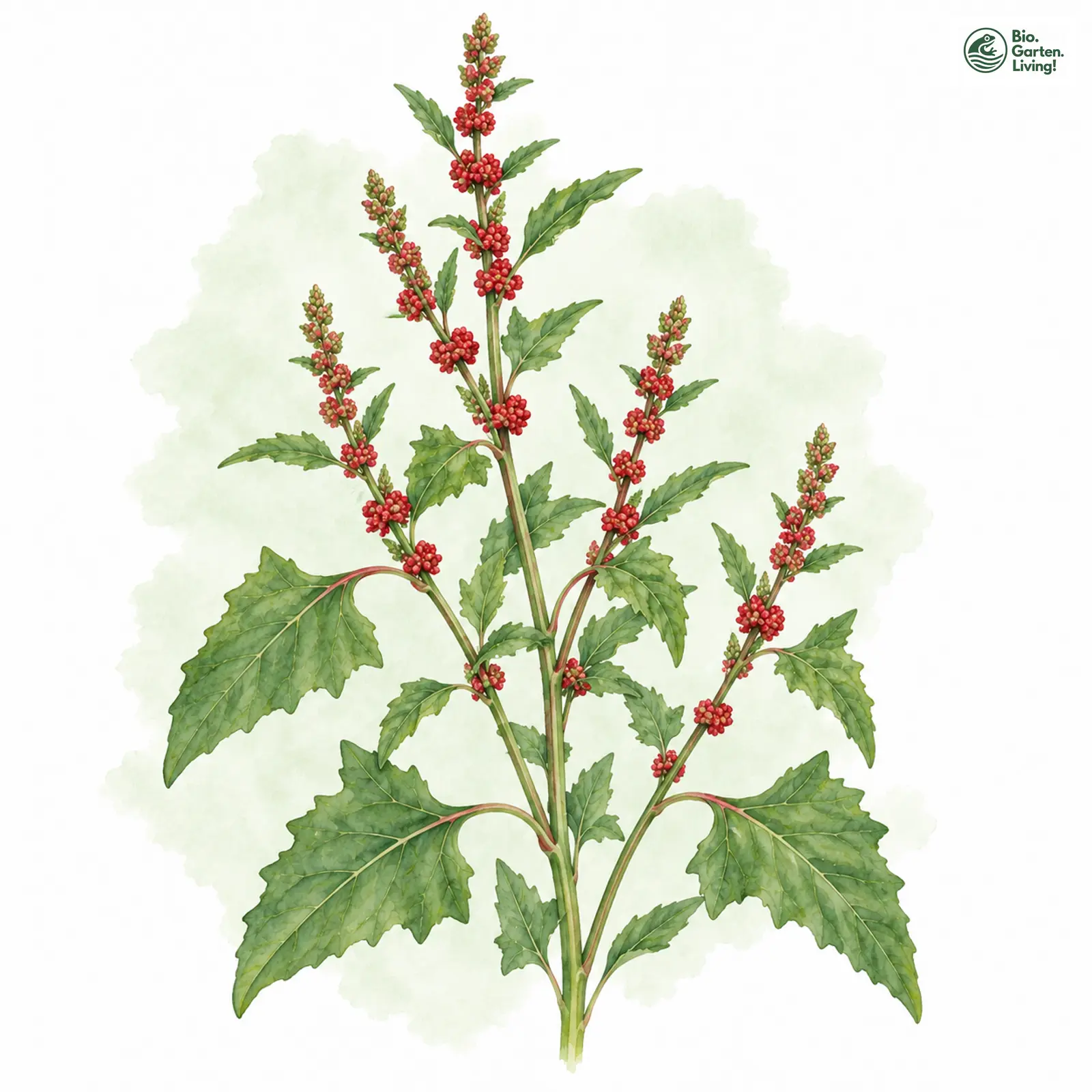 Aquarellzeichnung: Echter Erdbeerspinat (Blitum virgatum)