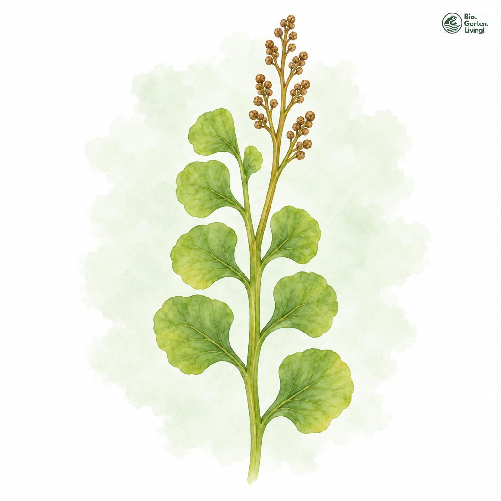 Aquarellzeichnung: Mond-Rautenfarn (Botrychium lunaria)
