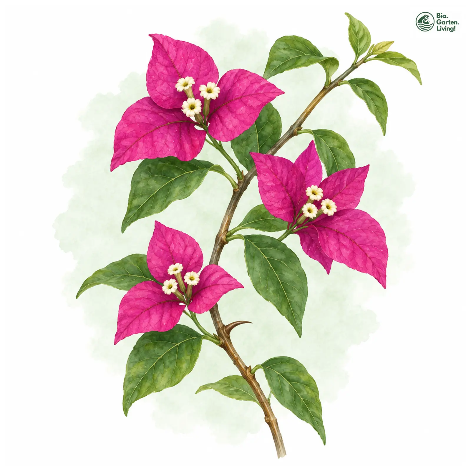 Aquarellzeichnung: Kahle Drillingsblume (Bougainvillea glabra)