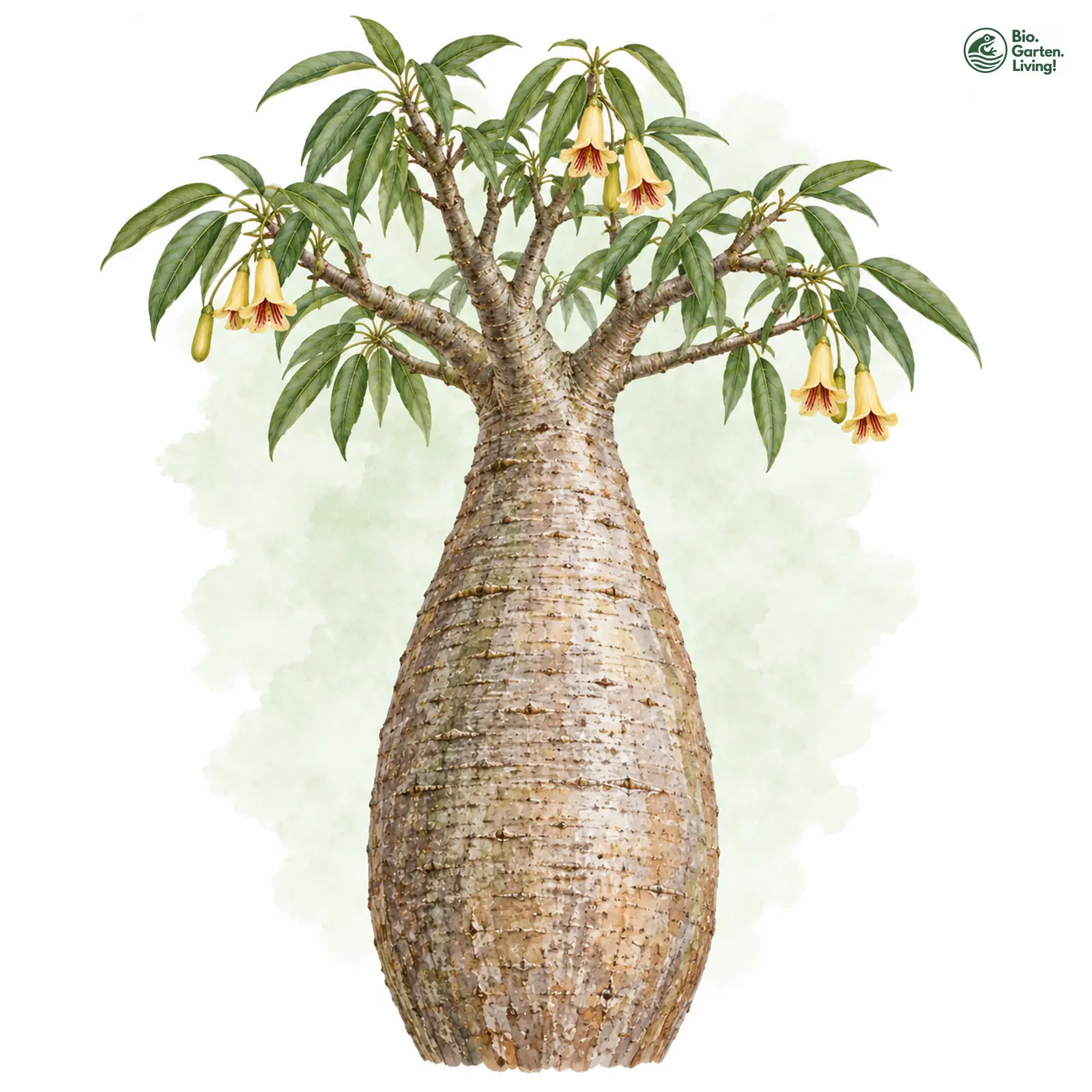 Aquarellzeichnung: Queensland-Flaschenbaum (Brachychiton rupestris)
