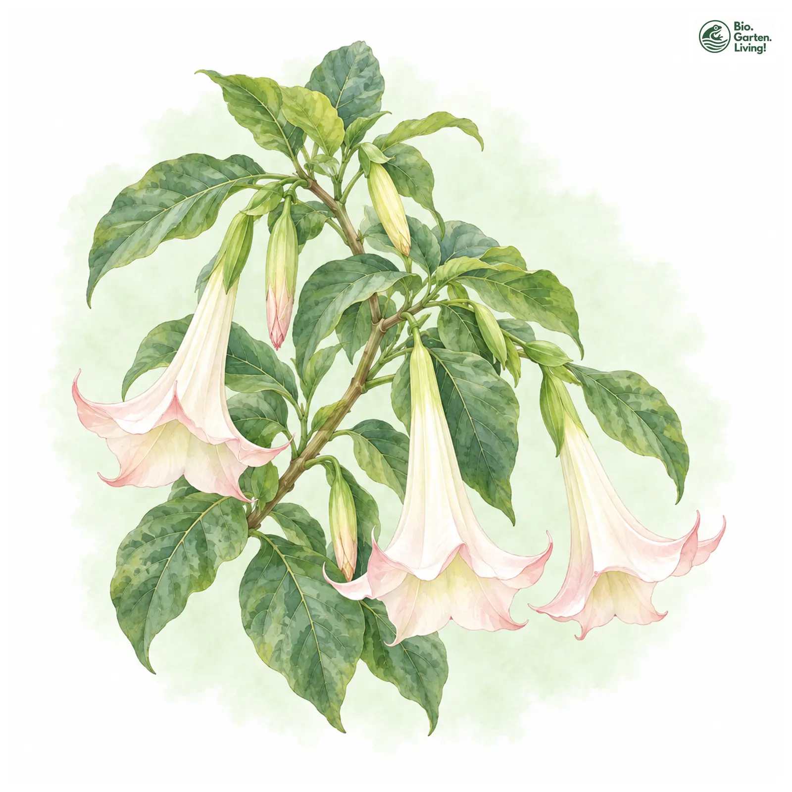 Aquarellzeichnung: Engelstrompete (Brugmansia suaveolens)