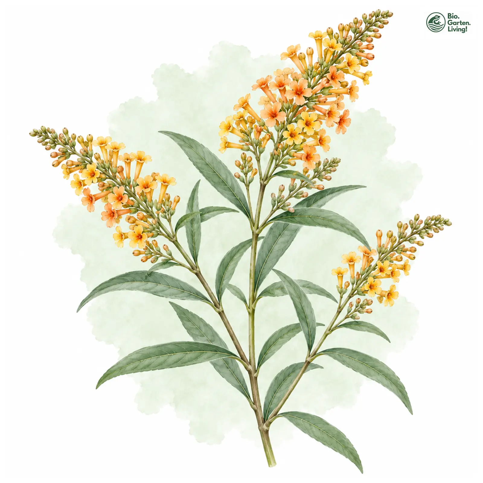 Aquarellzeichnung: Gelber Sommerflieder (Buddleja × weyeriana)