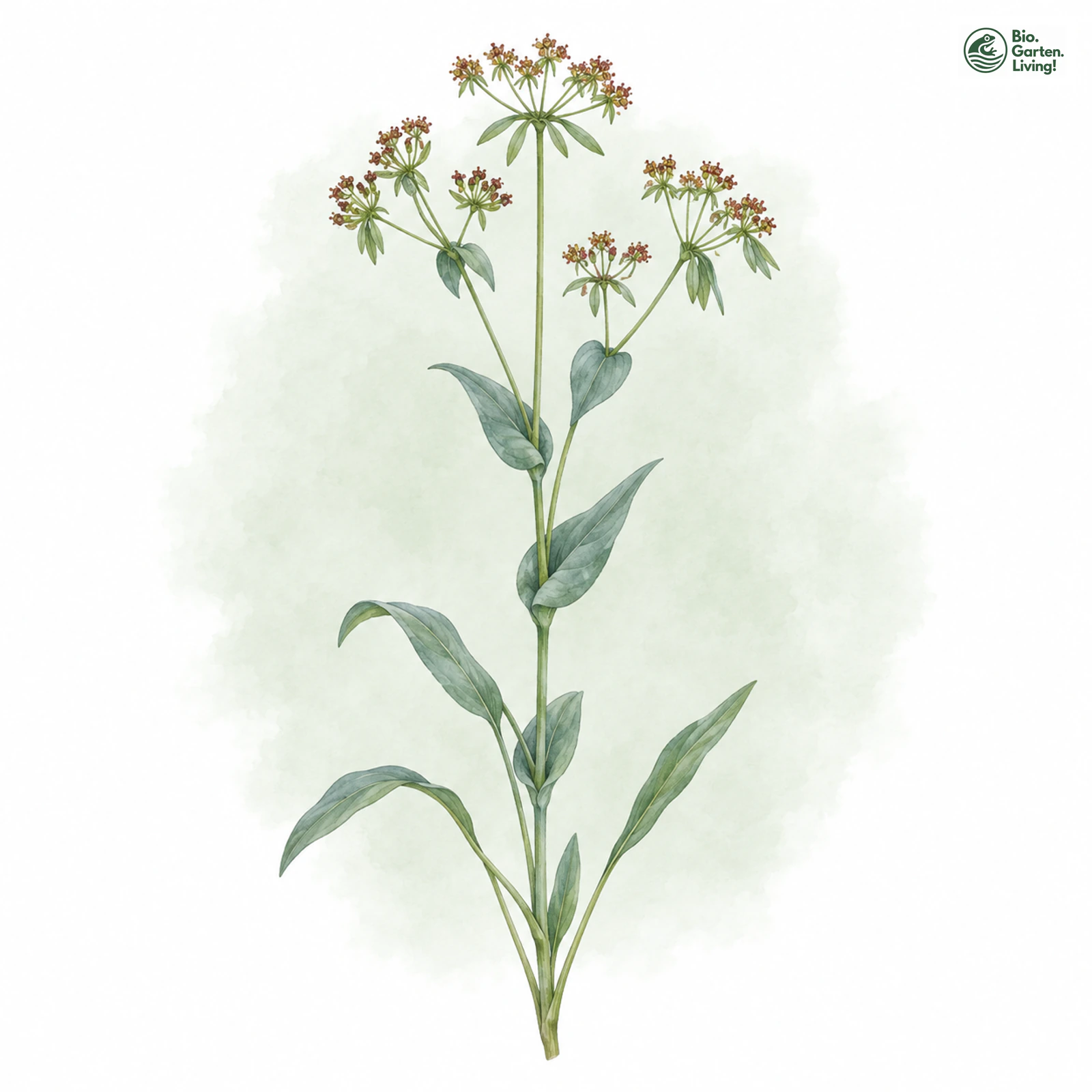 Aquarellzeichnung: Langblättriges Hasenohr (Bupleurum longifolium)