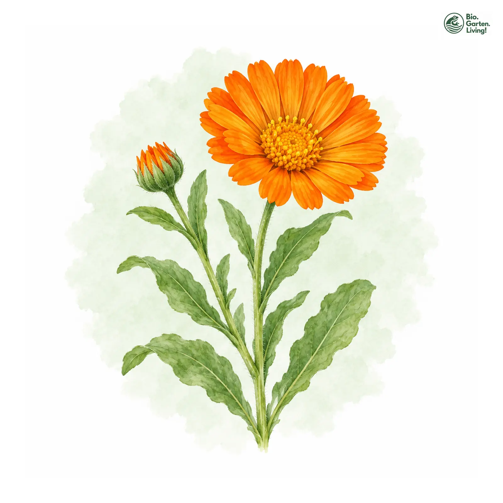 Aquarellzeichnung: Ringelblume (Calendula officinalis)