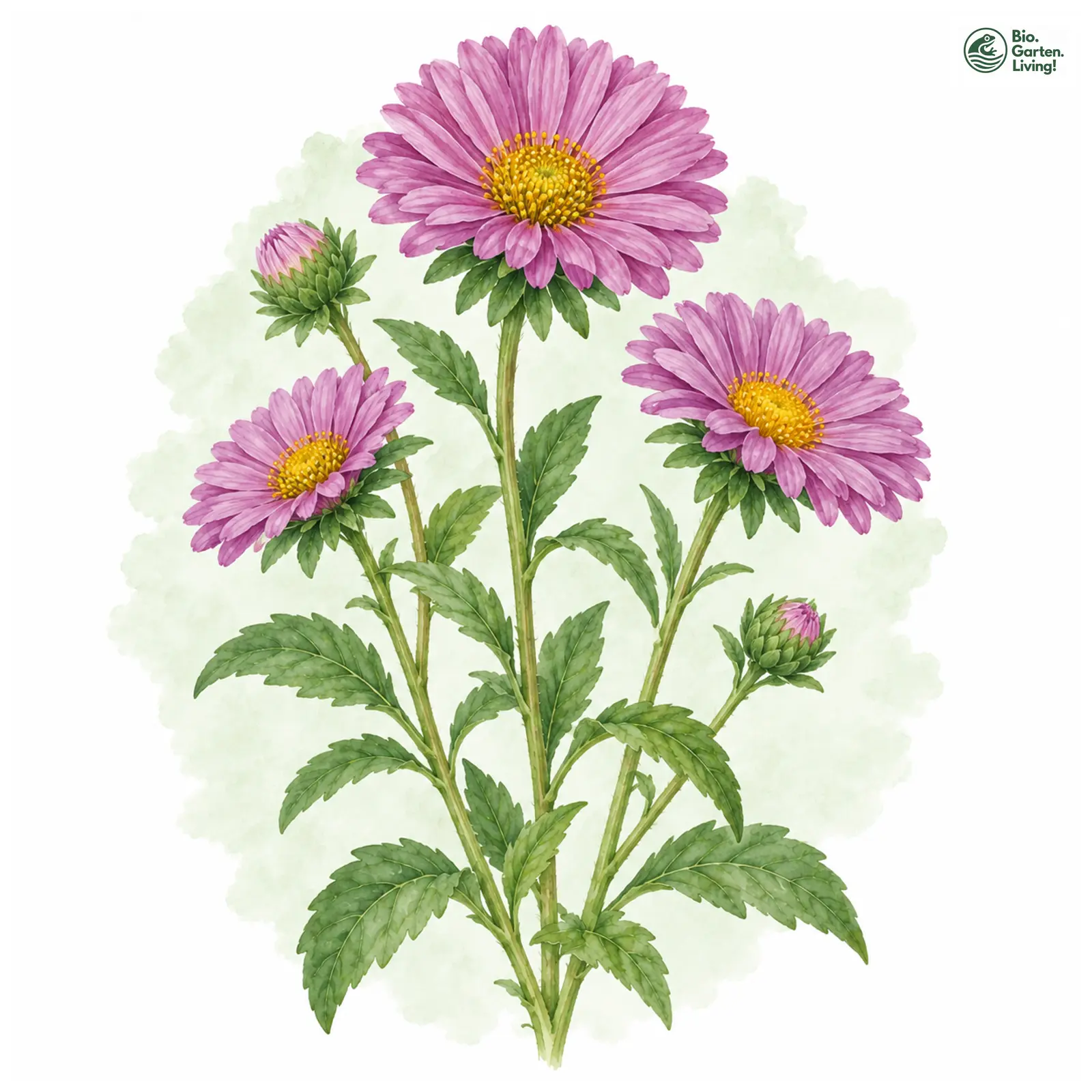 Aquarellzeichnung: Sommeraster (Callistephus chinensis)