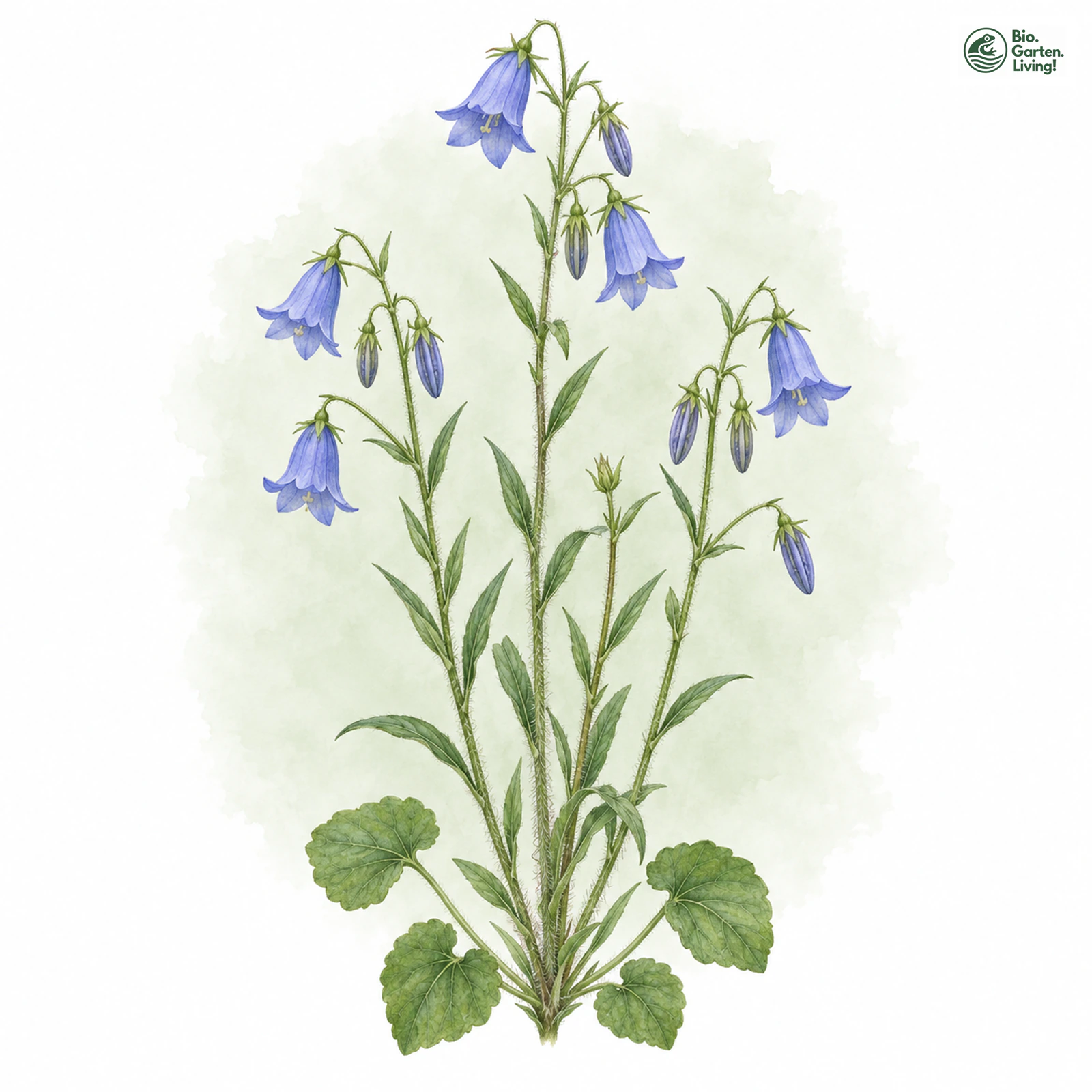Aquarellzeichnung: Lanzettblättrige Glockenblume (Campanula baumgartenii)