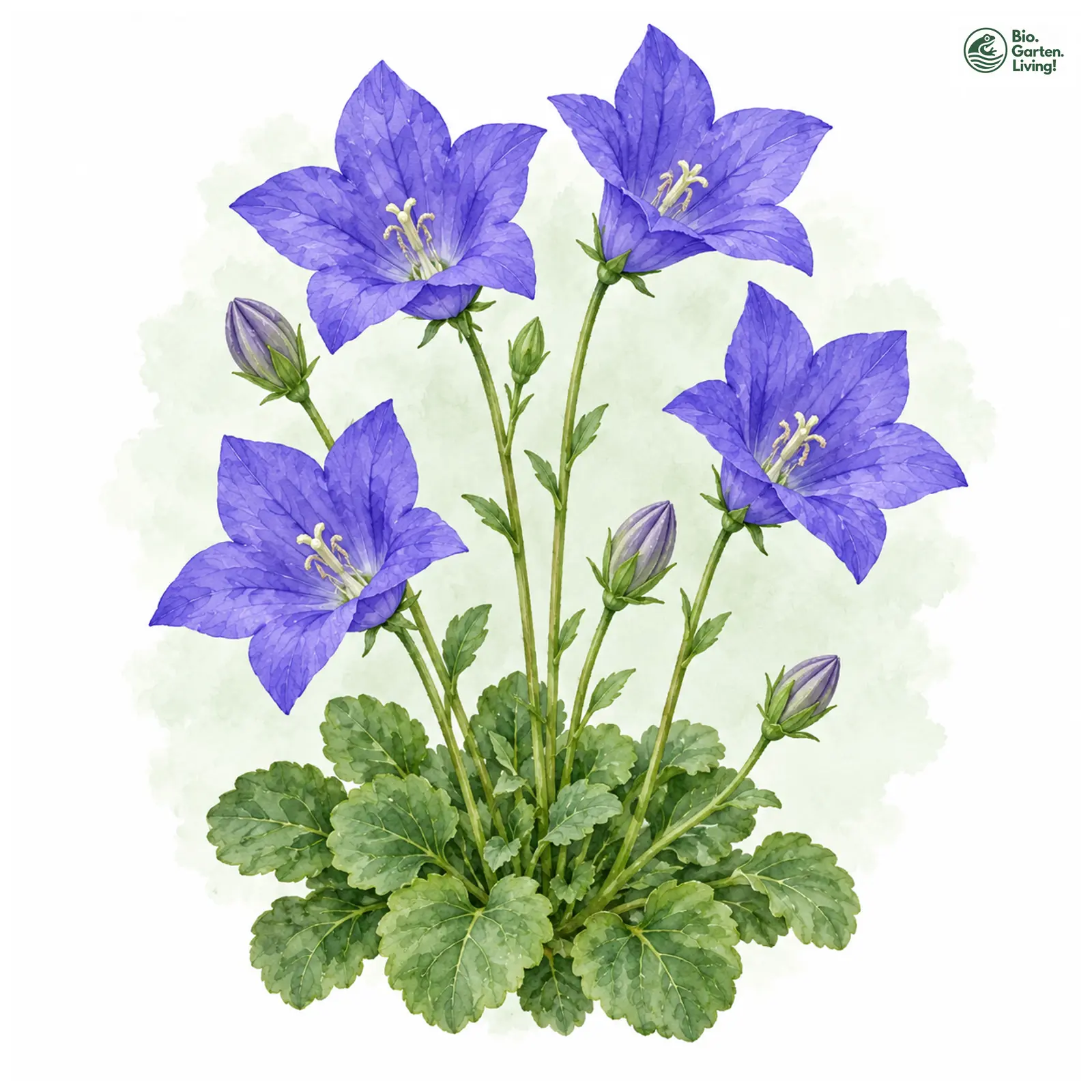 Aquarellzeichnung: Karpaten-Glockenblume (Campanula carpatica)