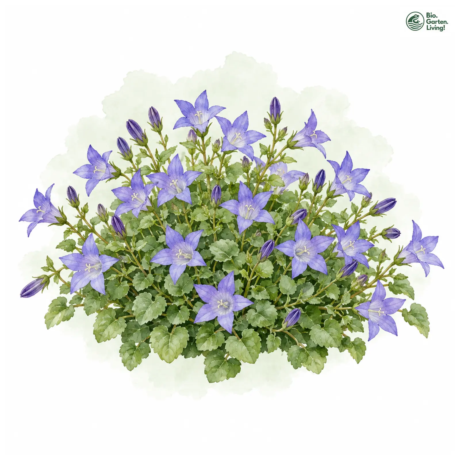 Aquarellzeichnung: Niedere Glockenblume (Campanula garganica)