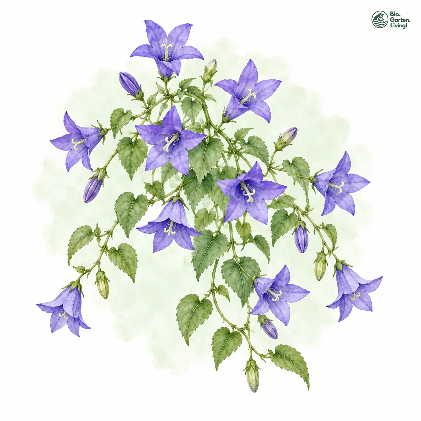 Aquarellzeichnung: Stern-Glockenblume (Campanula isophylla)