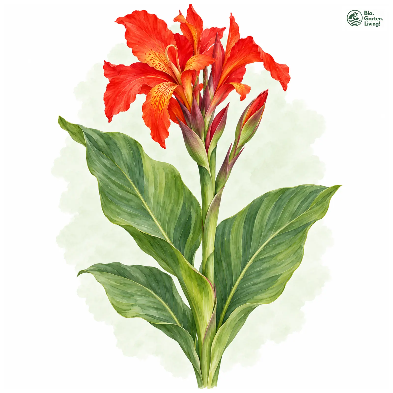 Aquarellzeichnung: Indisches Blumenrohr (Canna indica)