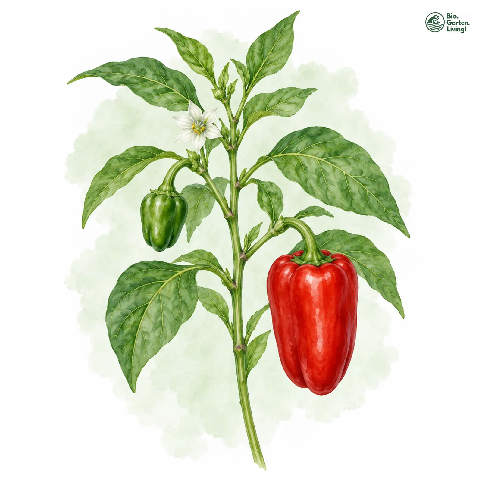 Aquarellzeichnung: Paprika (Capsicum annuum)