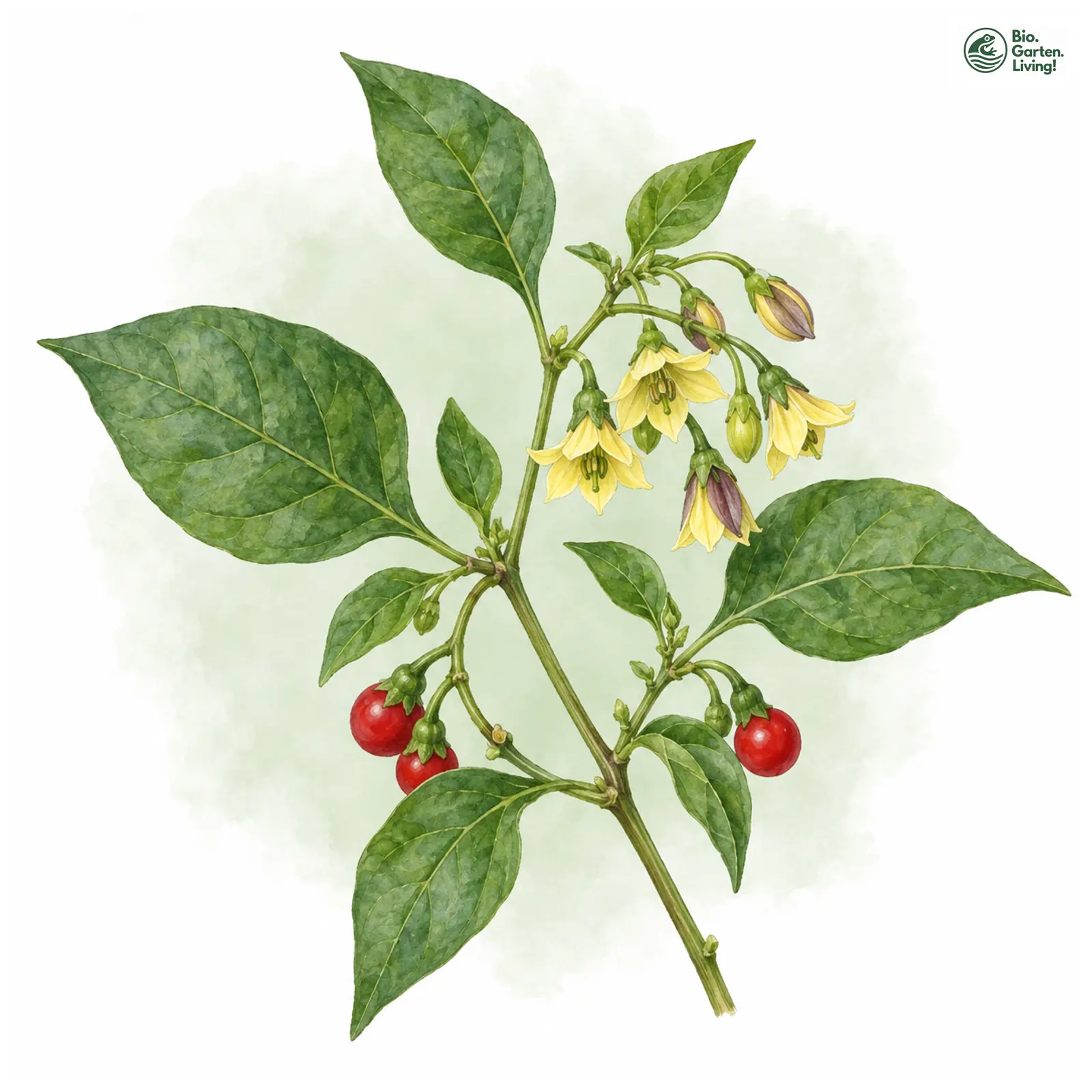 Aquarellzeichnung: Fruchtchili (Capsicum rhomboideum)