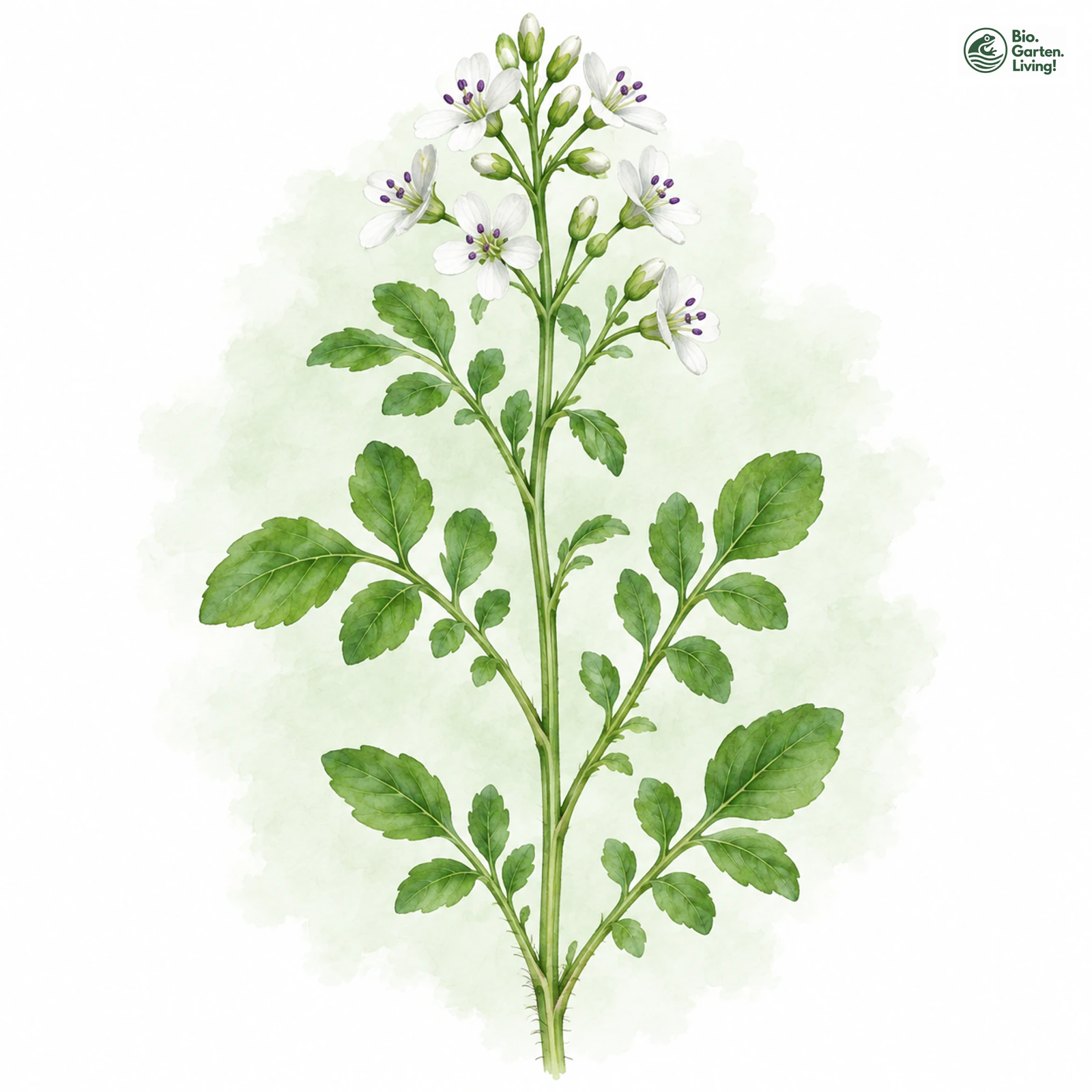 Aquarellzeichnung: Kressen-Schaumkraut (Cardamine amara)