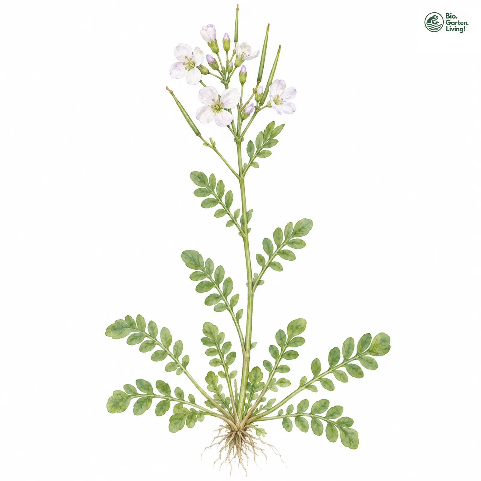 Aquarellzeichnung: Riedwiesen-Schaumkraut (Cardamine udicola)