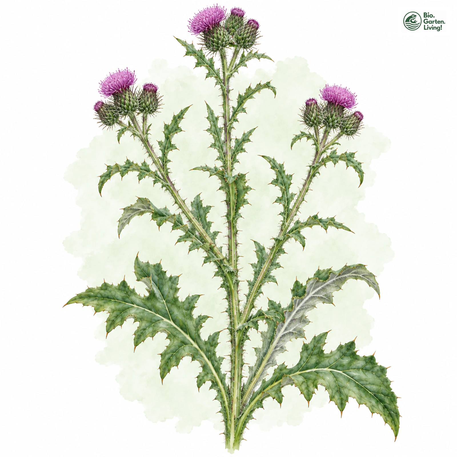 Aquarellzeichnung: Krause Distel (Carduus crispus)