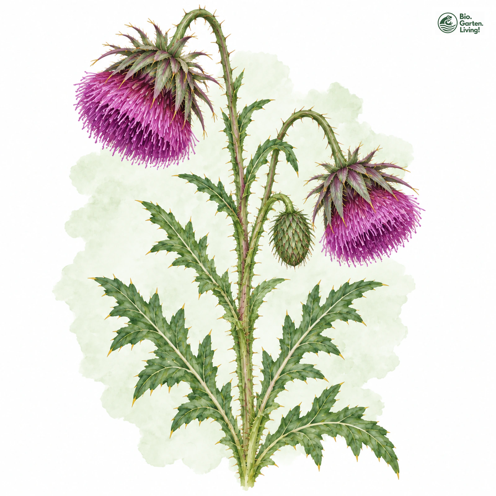 Aquarellzeichnung: Nickende Distel (Carduus nutans)