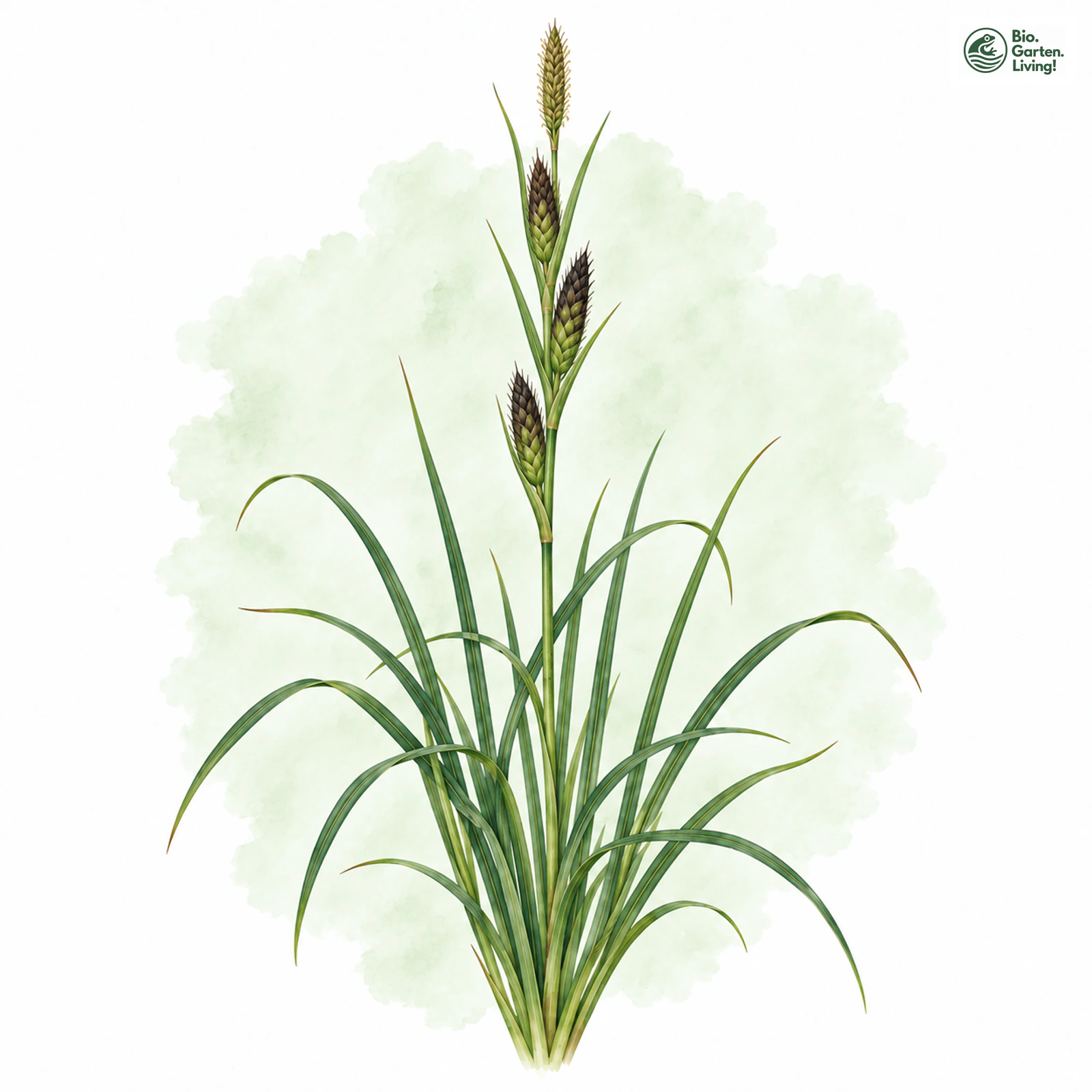 Aquarellzeichnung: Zweinervige Segge (Carex binervis)