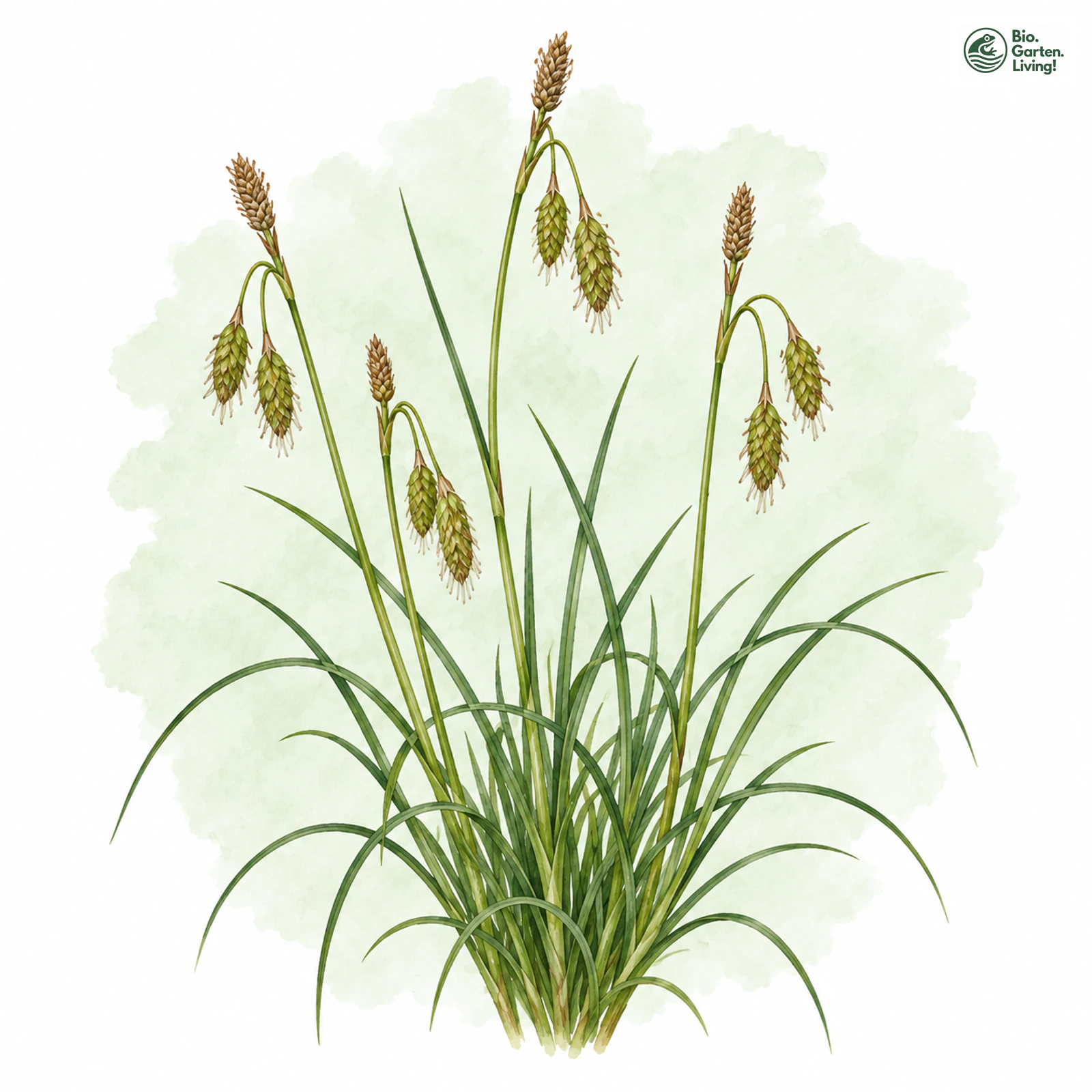 Aquarellzeichnung: Kurzährige Segge (Carex brachystachys)
