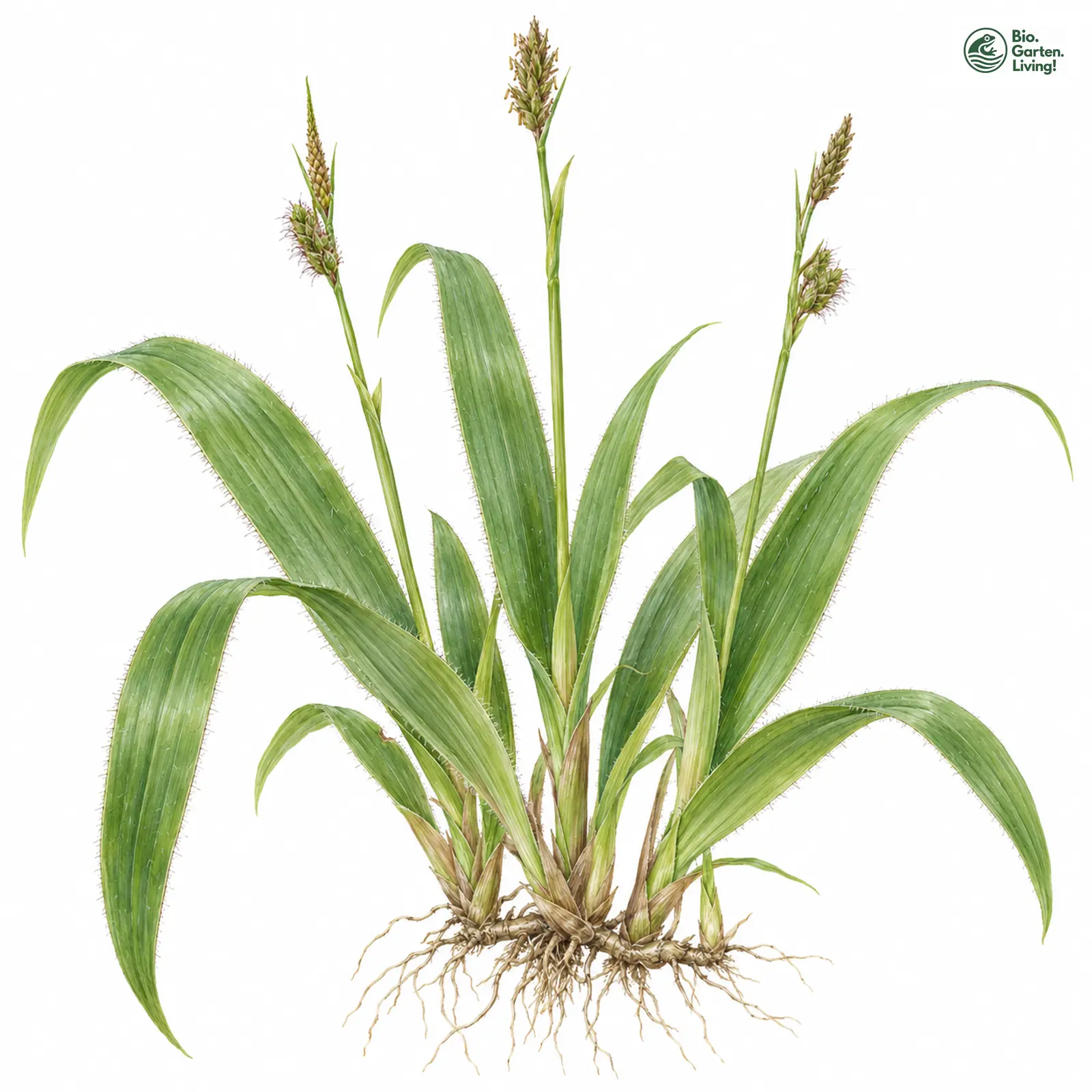 Aquarellzeichnung: Breitblatt-Segge (Carex ciliatomarginata)