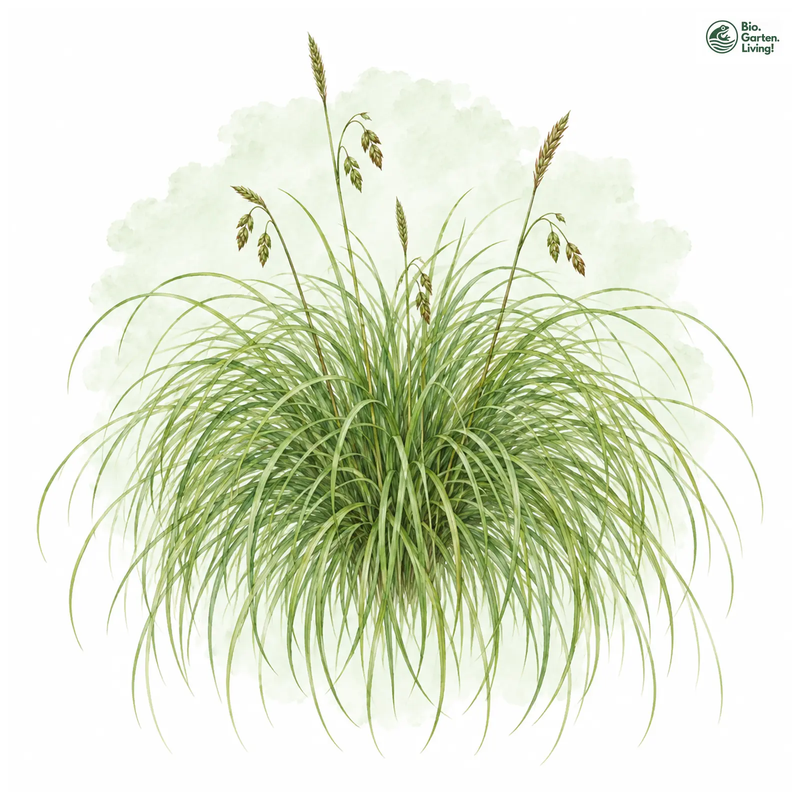 Aquarellzeichnung: Neuseeländische Segge (Carex comans)