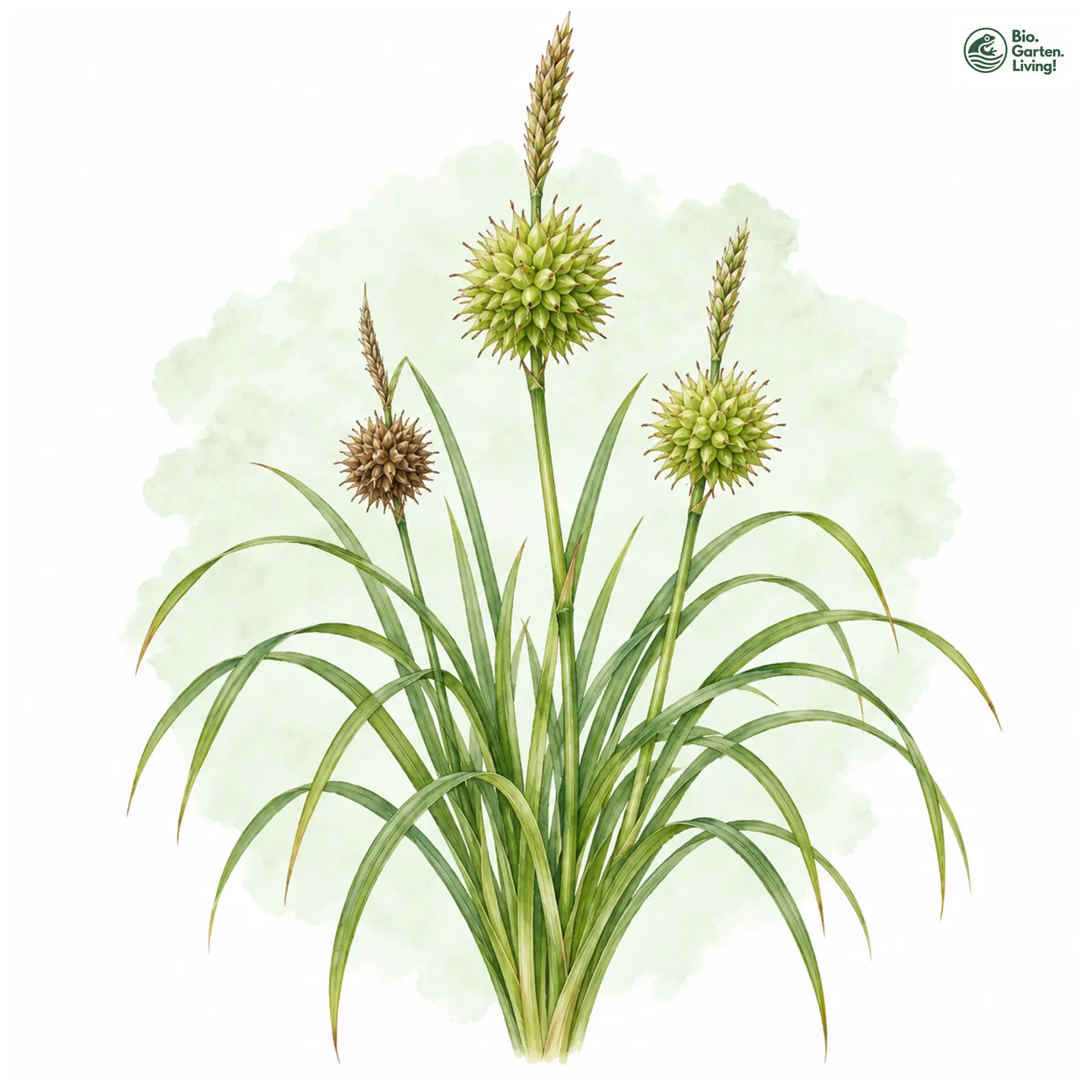 Aquarellzeichnung: Morgenstern-Segge (Carex grayi)