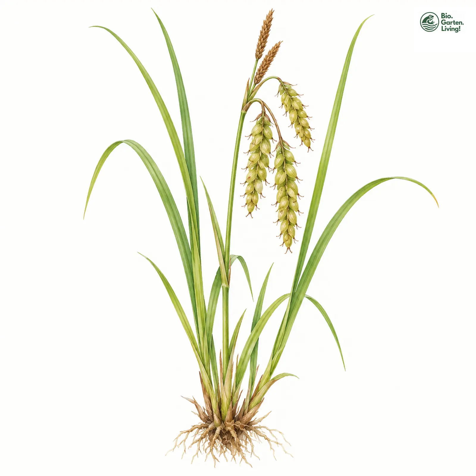 Aquarellzeichnung: Bastard-Blasen-Segge (Carex involuta)