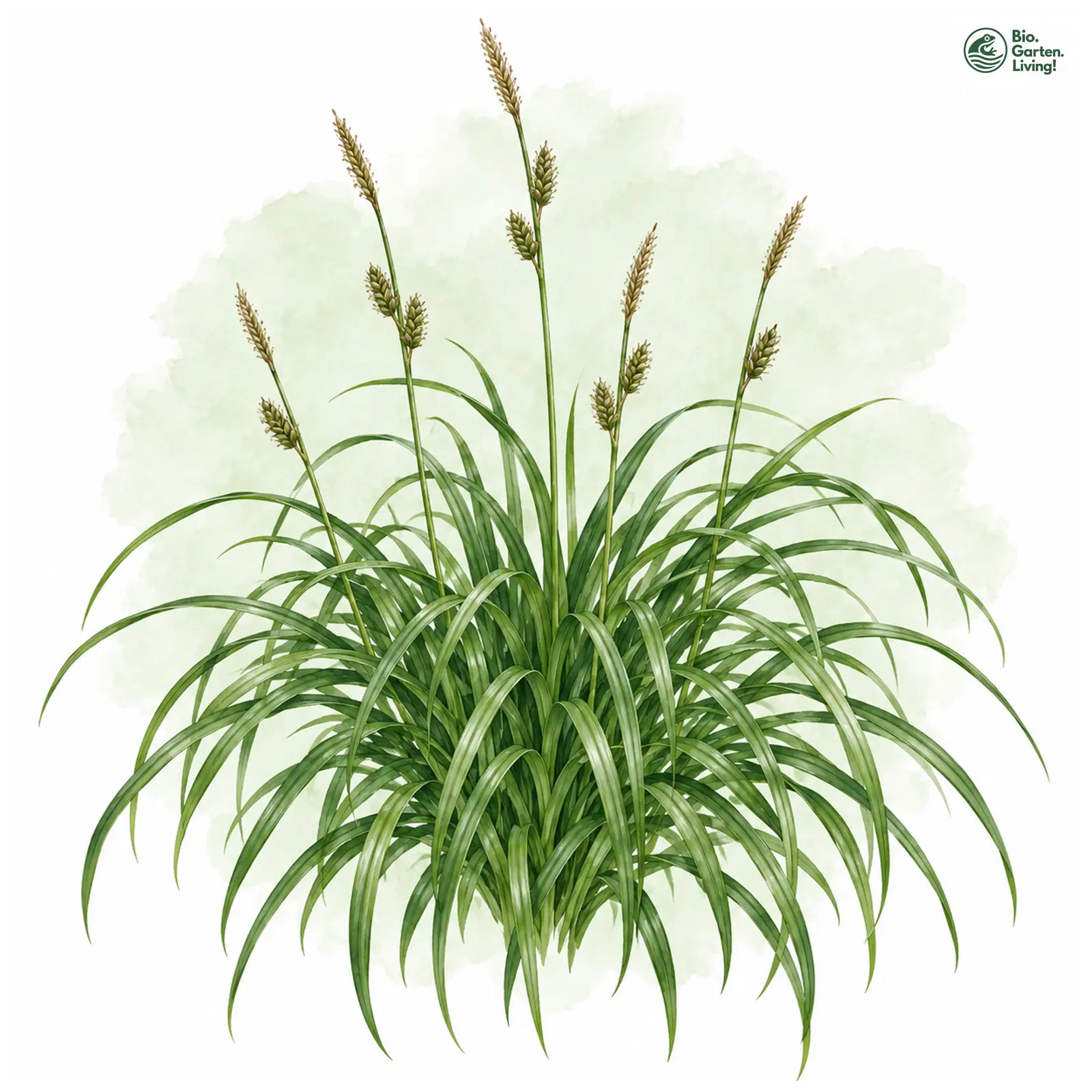 Aquarellzeichnung: Japan-Gold-Segge (Carex oshimensis)