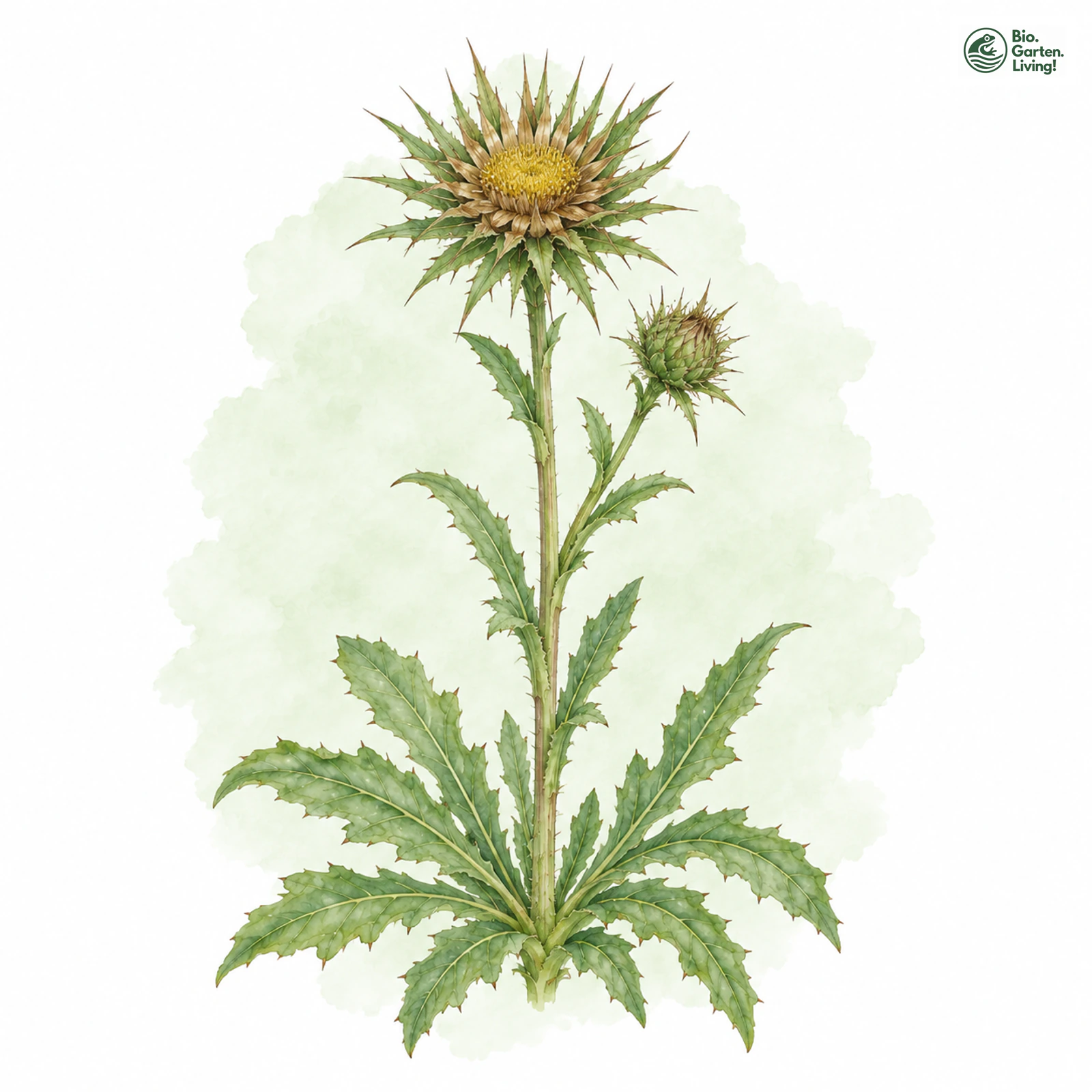 Aquarellzeichnung: Langblättrige Eberwurz (Carlina biebersteinii)