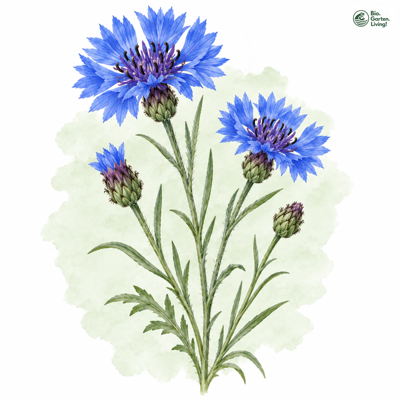 Aquarellzeichnung: Korn-Flockenblume (Centaurea cyanus)