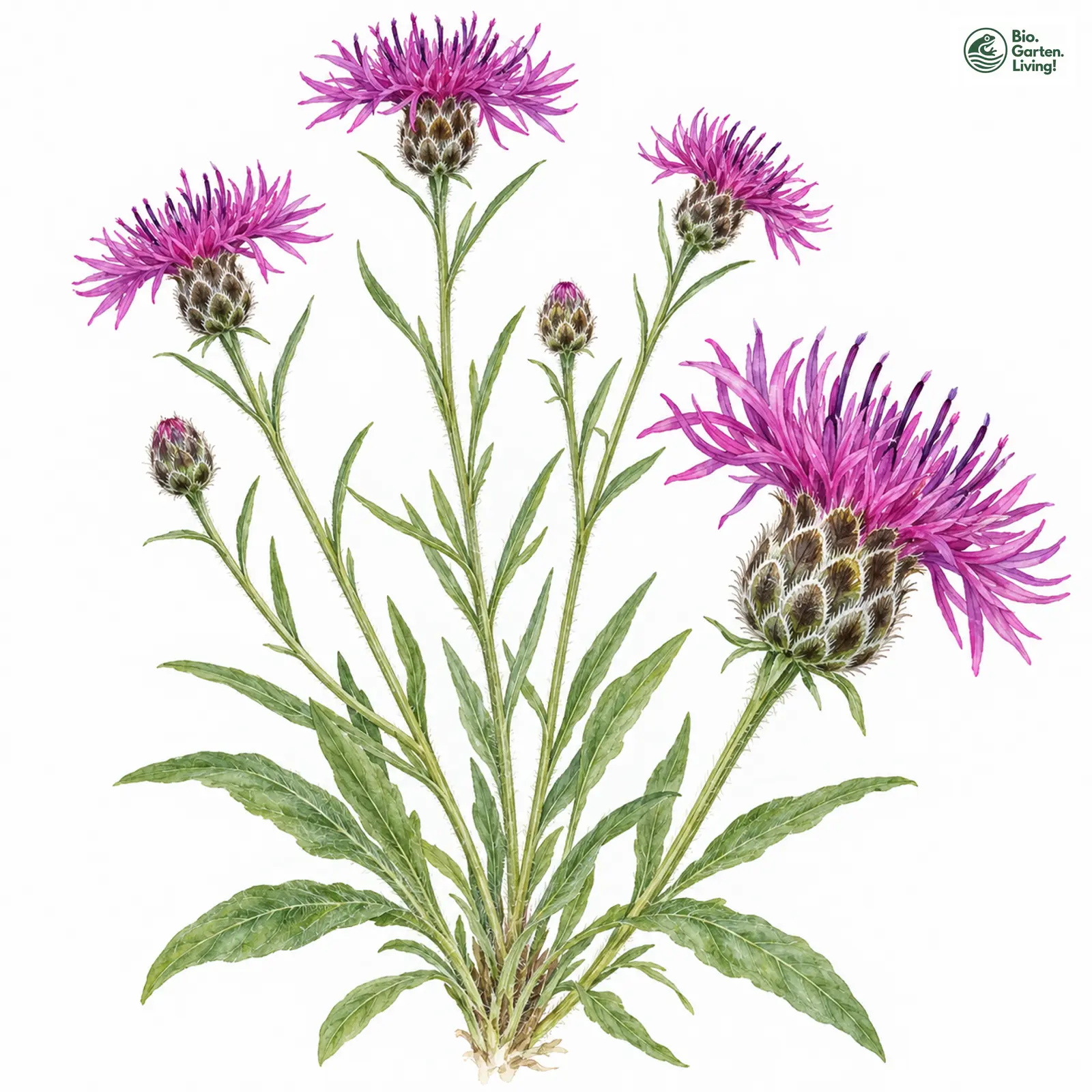 Aquarellzeichnung: Ungarische Flockenblume (Centaurea pannonica)