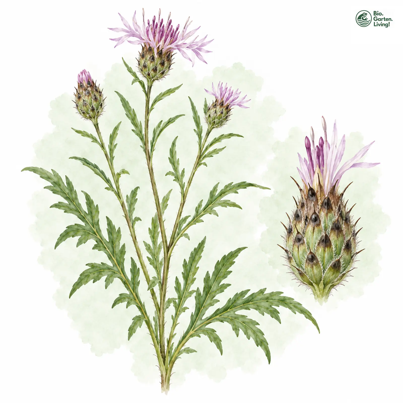 Aquarellzeichnung: Sandbürtige Flockenblume (Centaurea psammogena)
