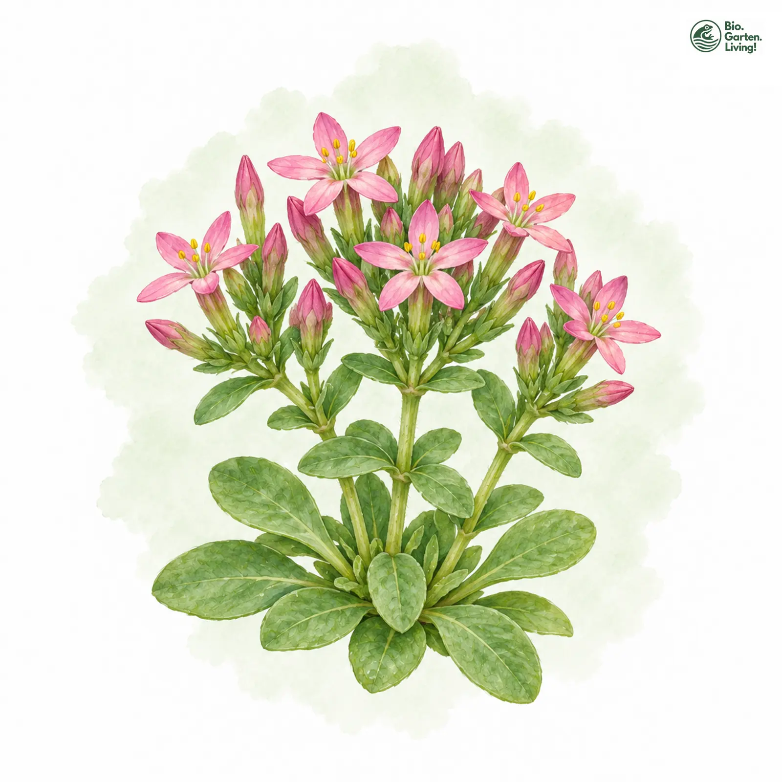 Aquarellzeichnung: Kopfiges Tausendgüldenkraut (Centaurium capitatum)